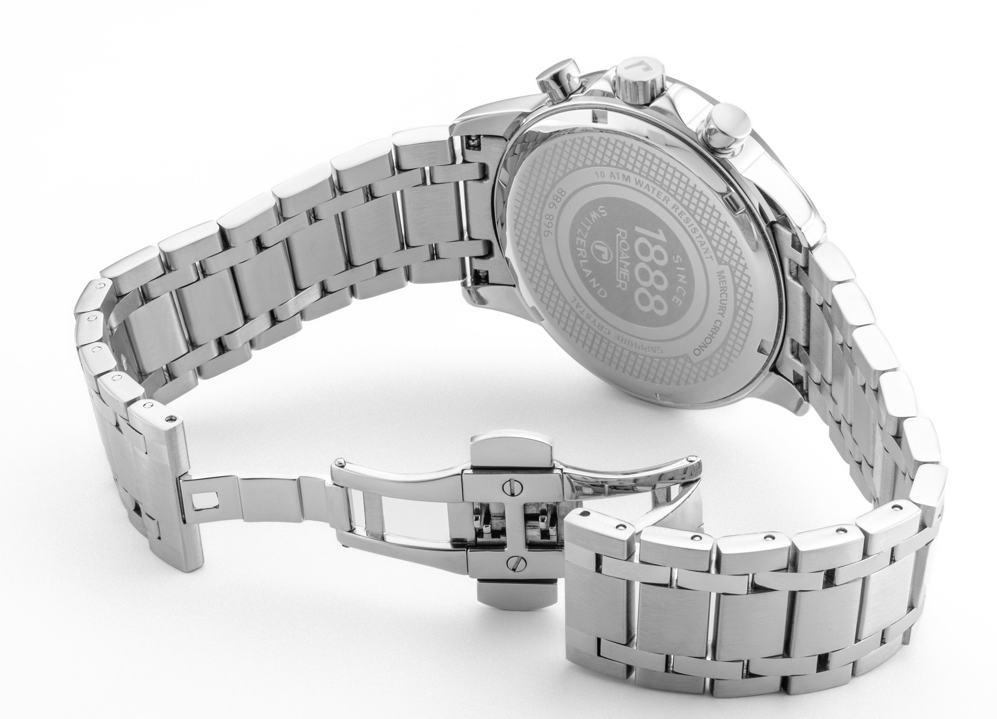 Mercury Chrono 43.5mm Quartz Chronograph Date, small second Red Sunray Dial Silver Bracelet Sapphire glass Stainless Steel swiss watch