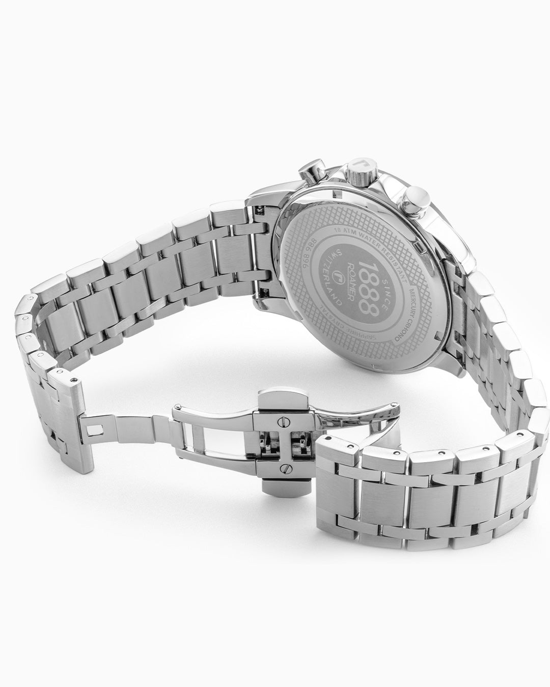 Mercury Chrono 43.5 mm Quartz Chronograph Date, small second Black Sunray Dial Silver Bracelet Sapphire glass Stainless Steel swiss watch