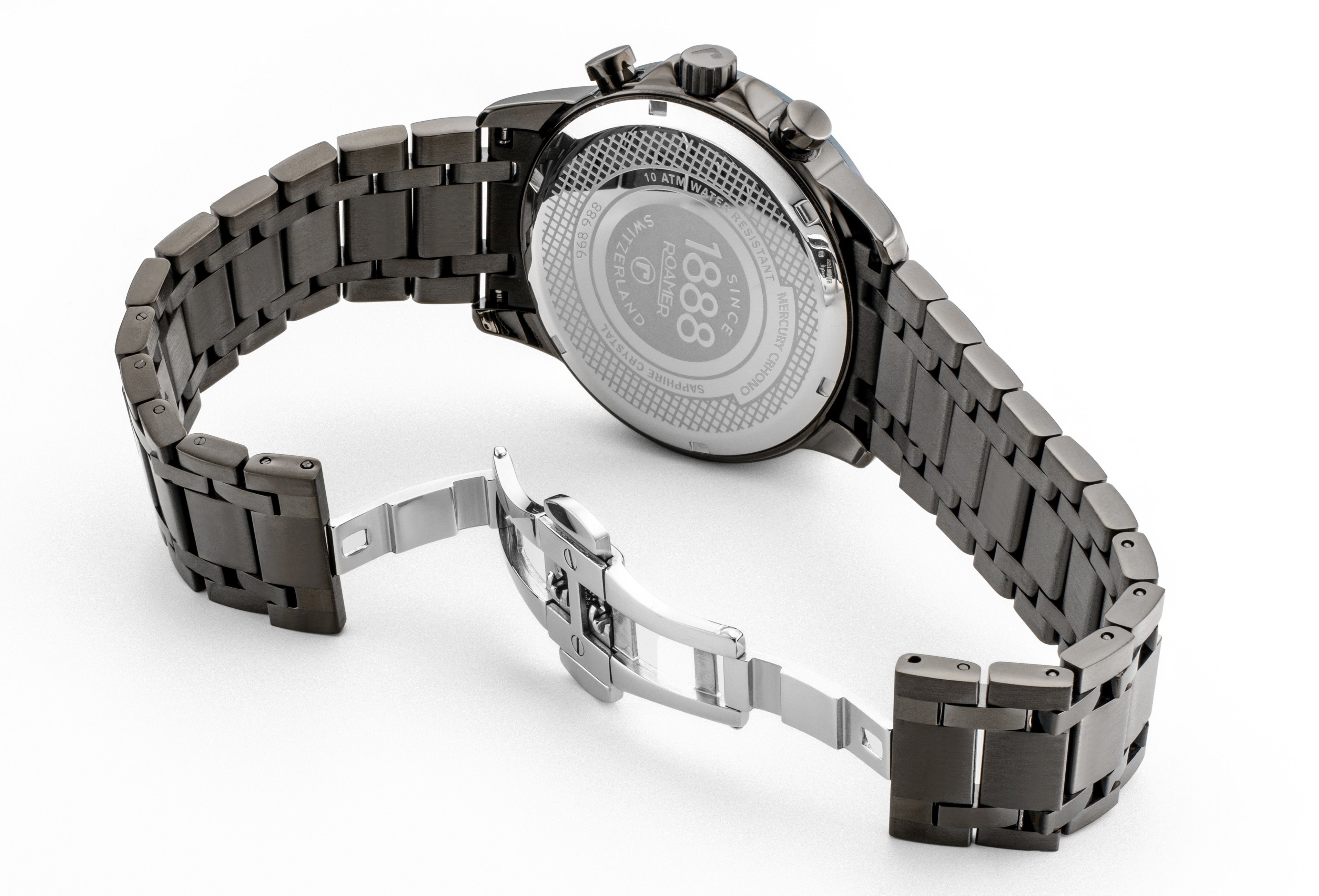 Mercury Chrono 43.5mm Quartz Chronograph Date, small second Blue Sunray Dial Gun color Bracelet Sapphire glass Stainless Steel swiss watch