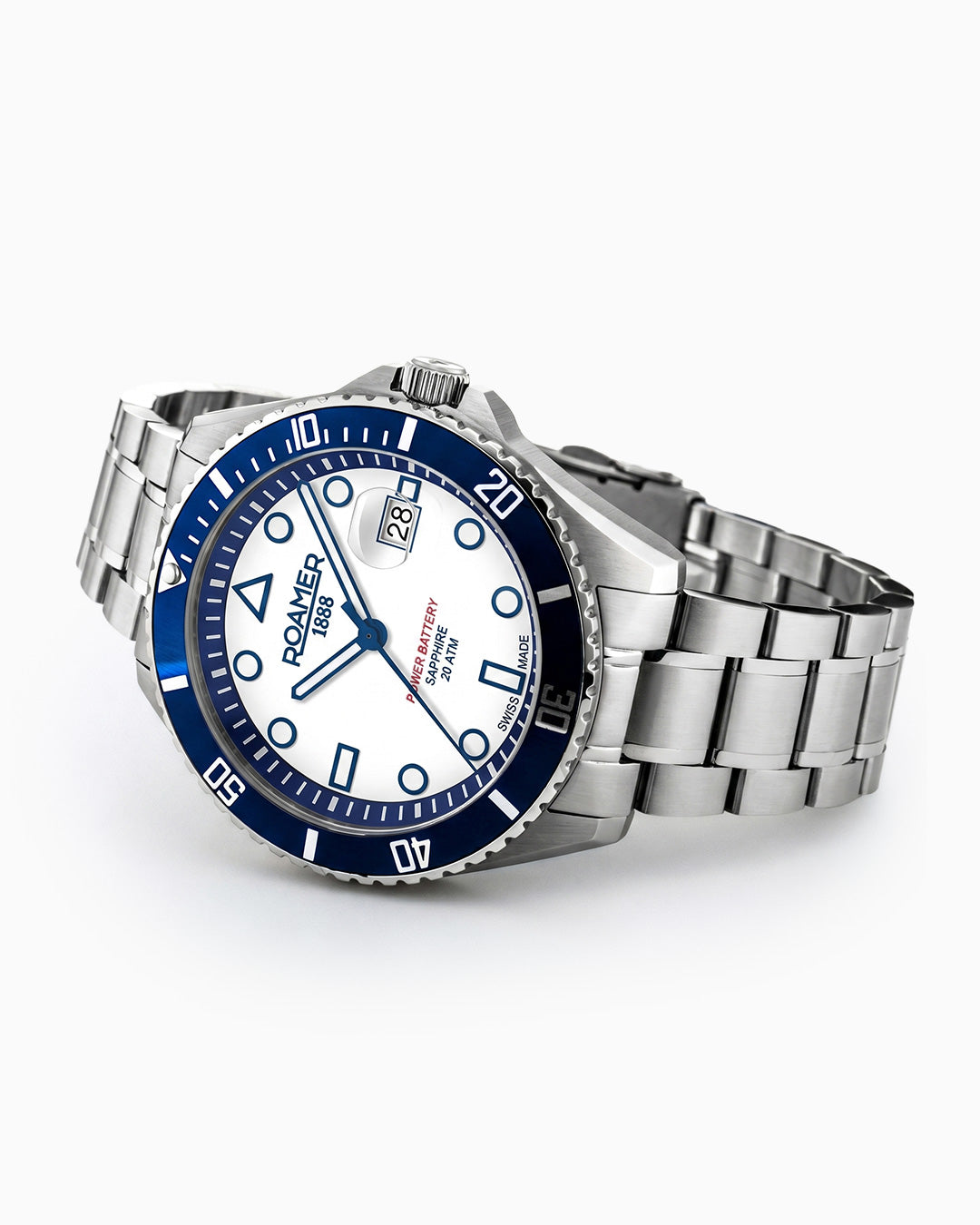Pro Diver 200 43 mm Quartz Three Hand Date White Dial Silver Bracelet Sapphire glass Stainless Steel swiss watch