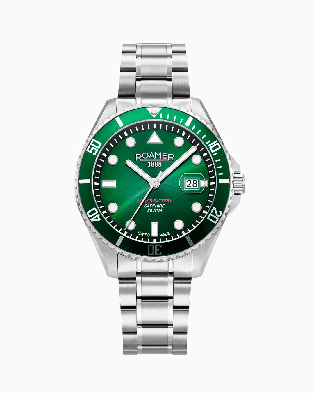 Pro Diver 200 43 mm Quartz Three-Hand Date Green Gradient Dial Silver Bracelet Sapphire glass Stainless Steel swiss watch