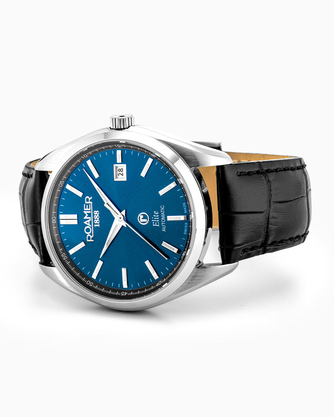 Elite 42mm Automatic Three-Hand Date Blue Dial Silver Bracelet Leather Strap Set Sapphire glass Stainless Steel swiss watch