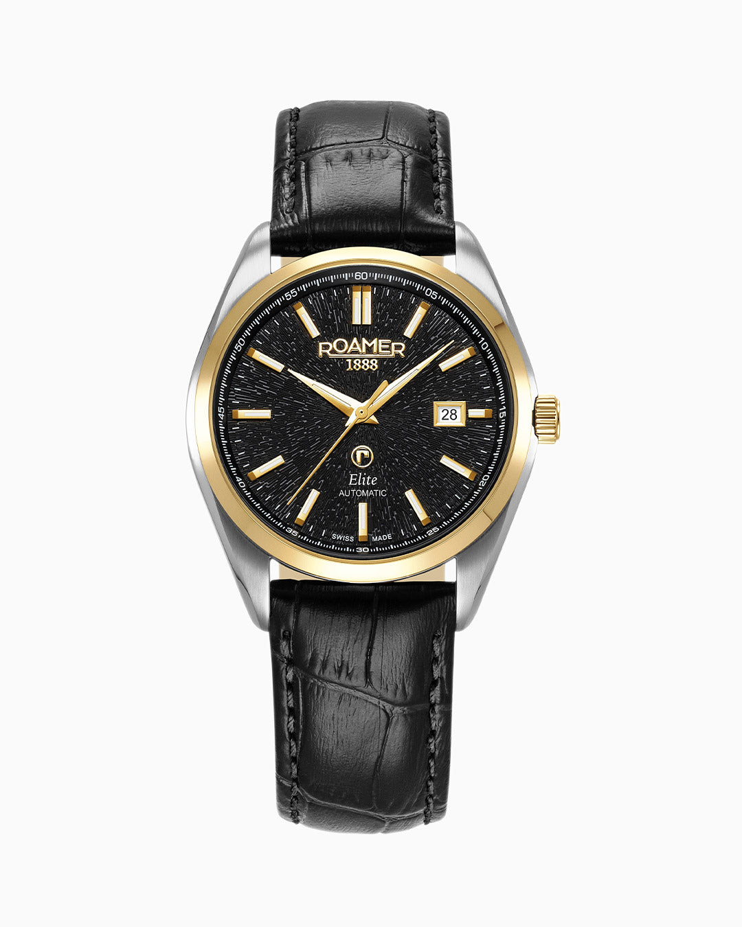 Elite 42mm Automatic Three-Hand Date Black Dial Two-Tone Bracelet Leather Strap Set Sapphire glass Stainless Steel swiss watch