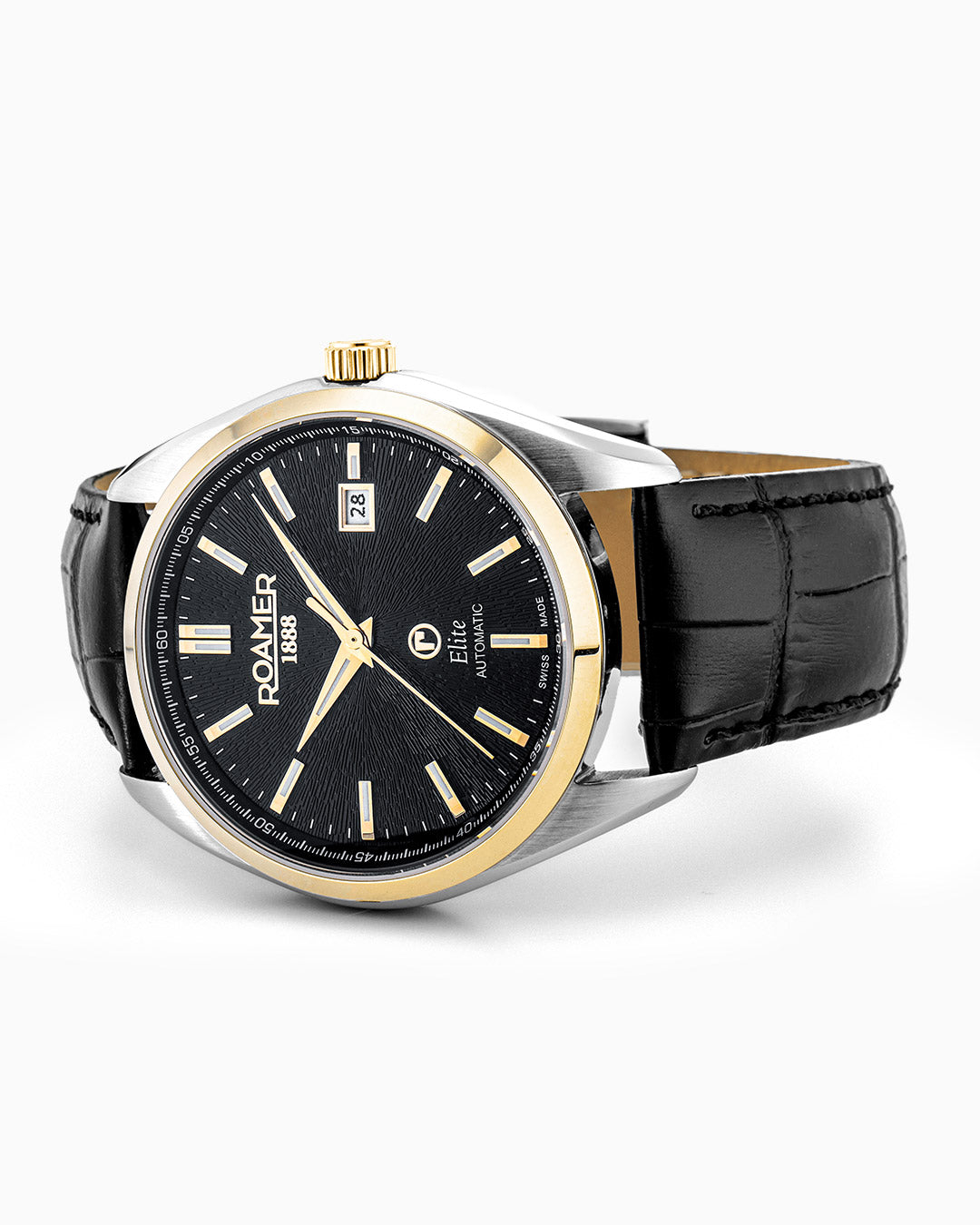 Elite 42mm Automatic Three-Hand Date Black Dial Two-Tone Bracelet Leather Strap Set Sapphire glass Stainless Steel swiss watch