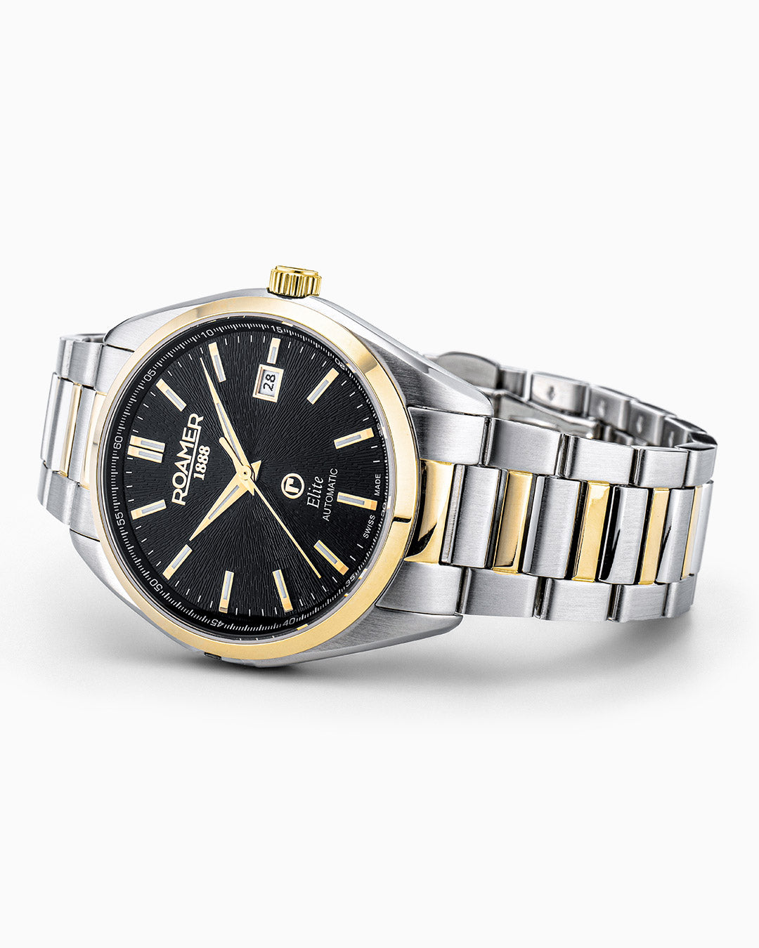 Elite 42mm Automatic Three-Hand Date Black Dial Two-Tone Bracelet Leather Strap Set Sapphire glass Stainless Steel swiss watch