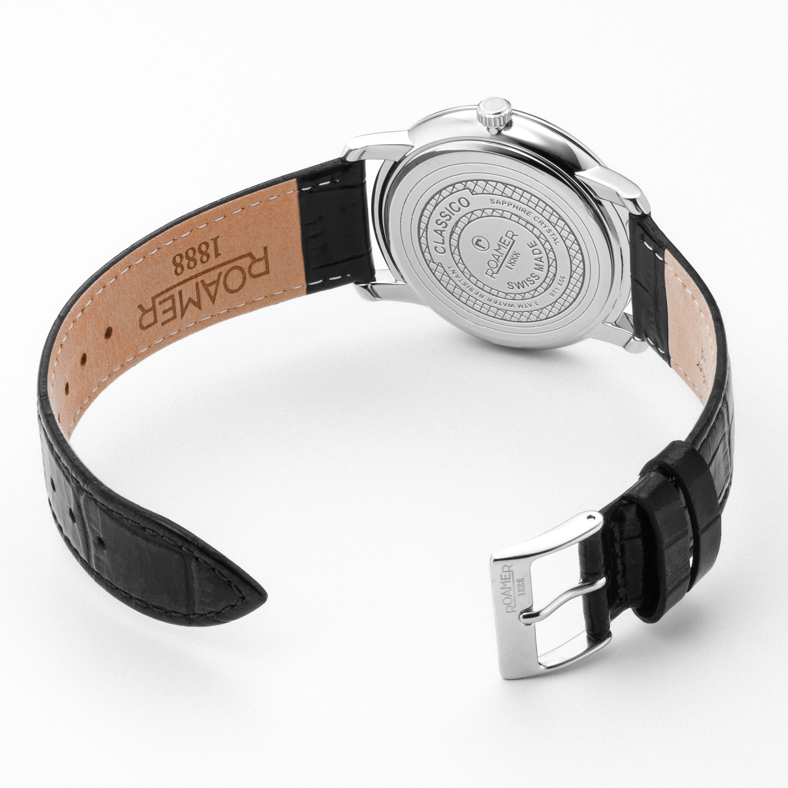 Classico Gents 40 mm Quartz Three-Hand Date Black Leather Strap Sapphire glass Stainless Steel swiss watch