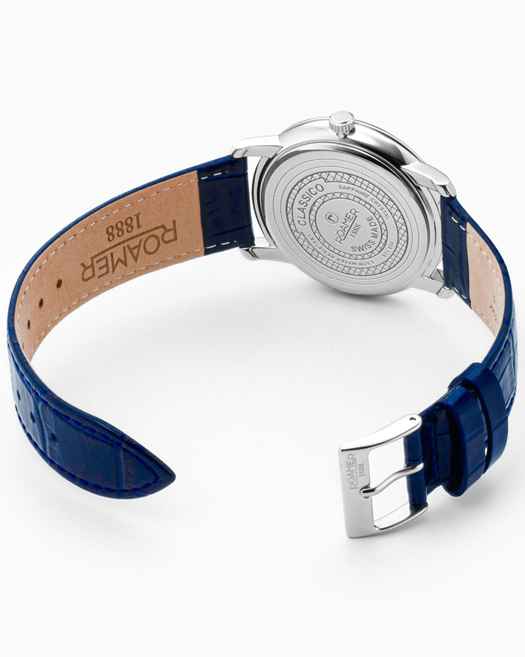 Classico Gents 40 mm Quartz Three-Hand Date Blue Leather Strap Sapphire glass Stainless Steel swiss watch