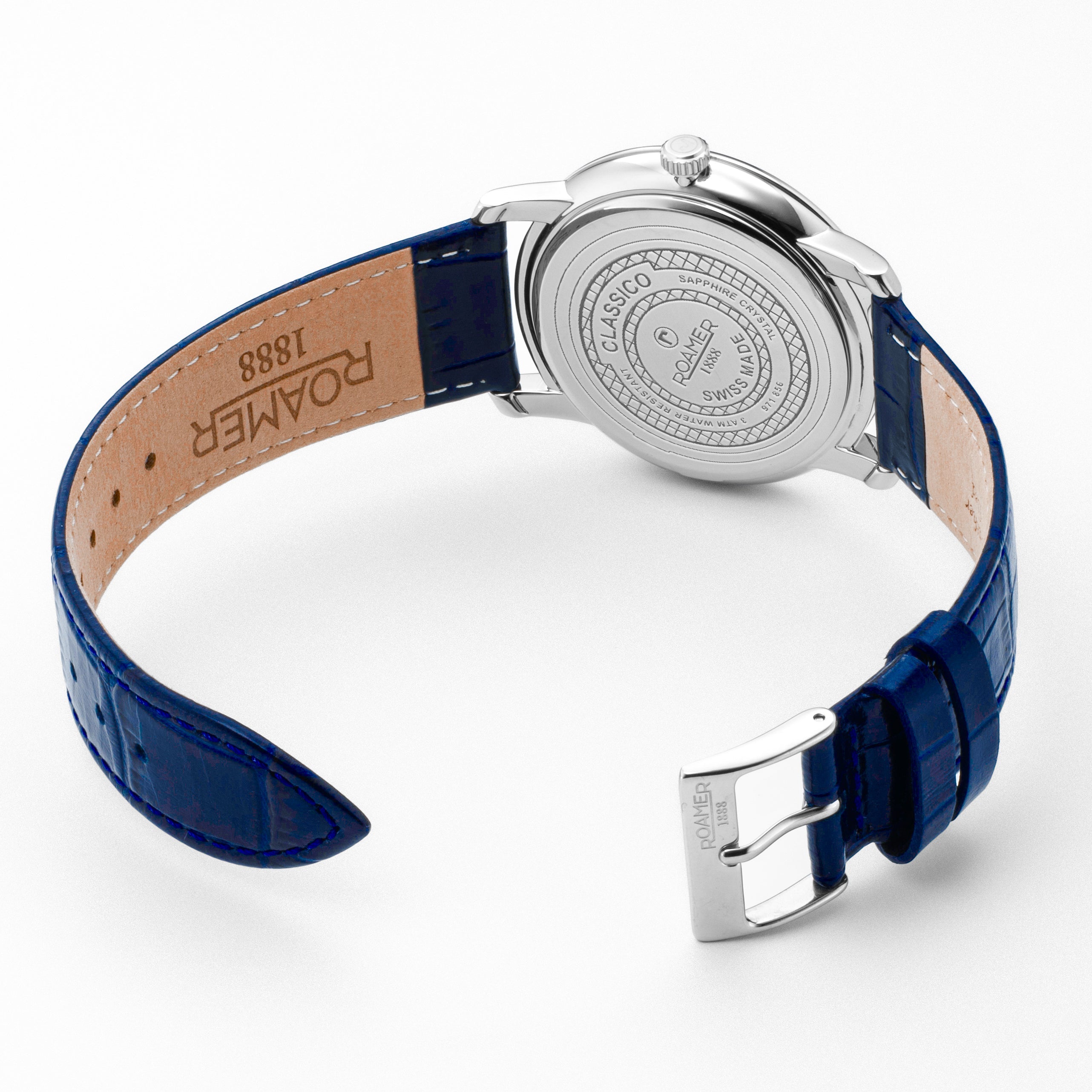 Classico Gents 40 mm Quartz Three-Hand Date Blue Leather Strap Sapphire glass Stainless Steel swiss watch