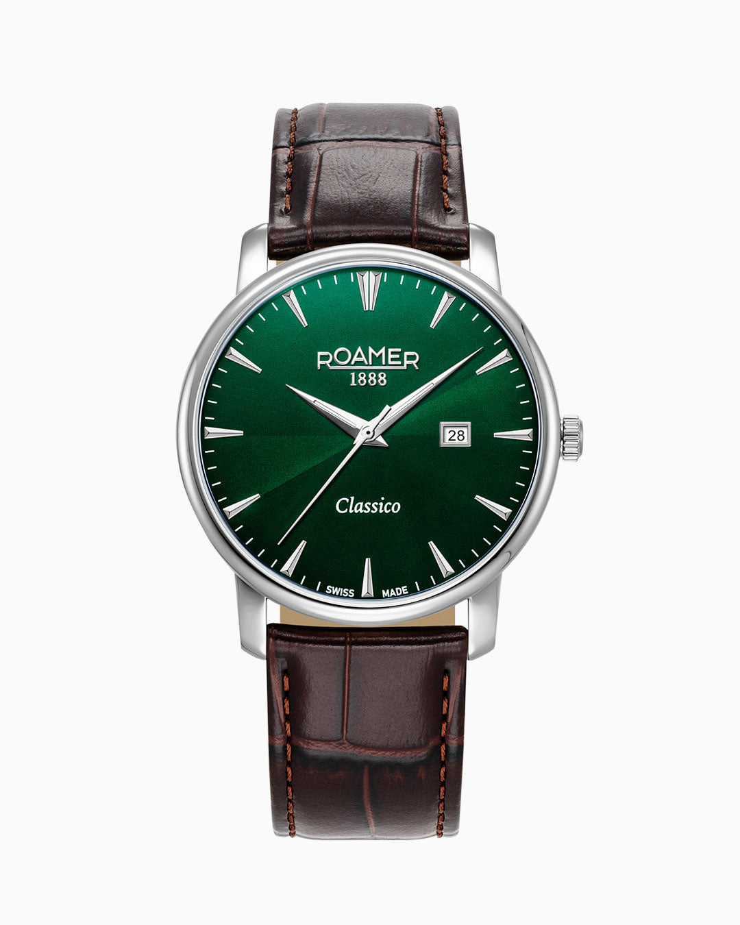 Classico Gents 40 mm Quartz Three-Hand Date Green Sunray Dial Brown Leather Strap Sapphire glass Stainless Steel swiss watch