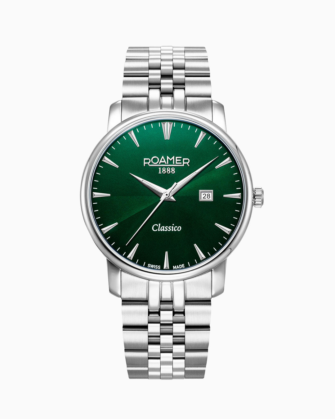Classico Gents 40 mm Quartz Three-Hand Date Green Sunray Dial Silver Bracelet Sapphire glass Stainless Steel swiss watch