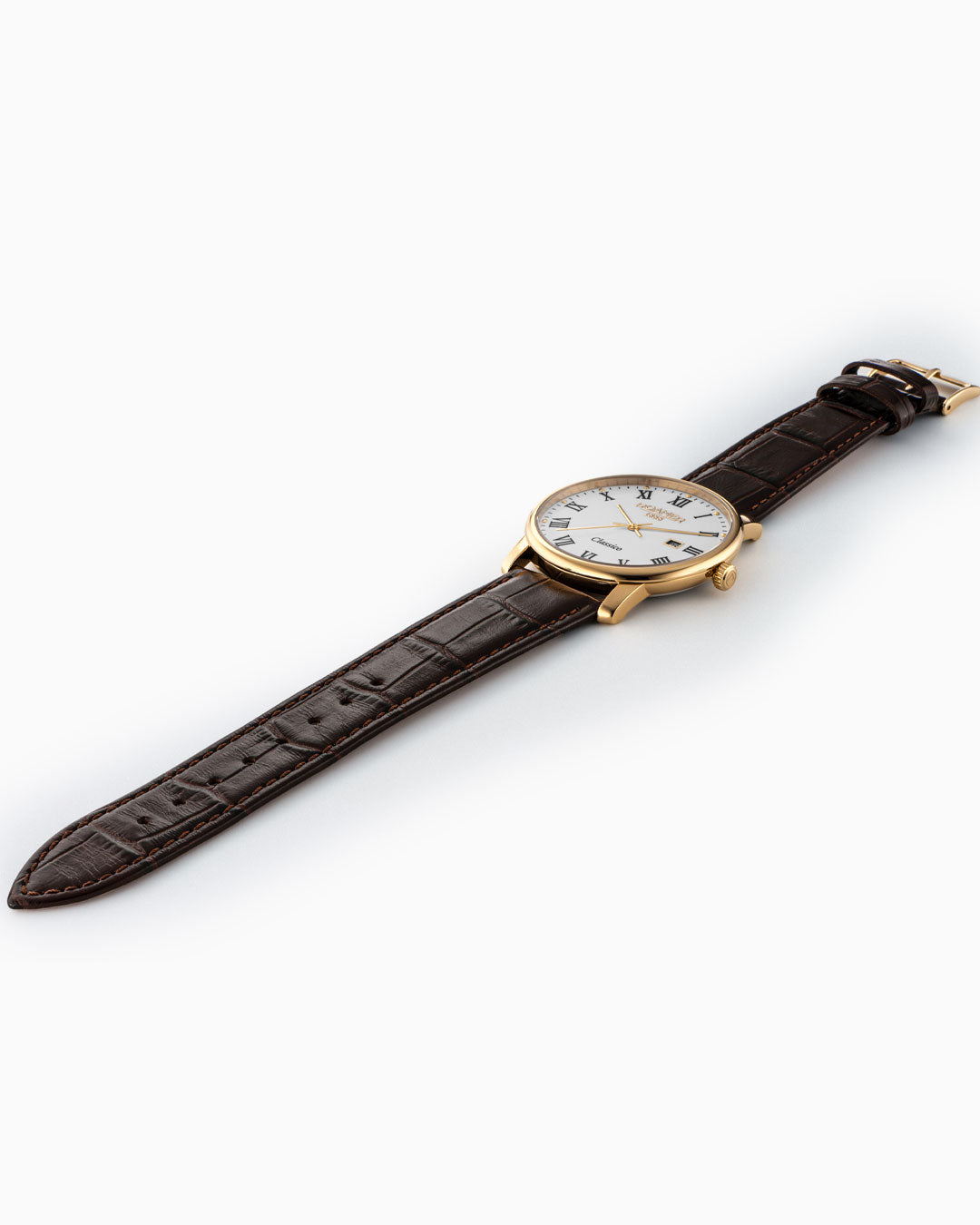 Classico Gents 40 mm Quartz Three-Hand Date White Dial Brown Leather Strap Sapphire glass Stainless Steel swiss watch