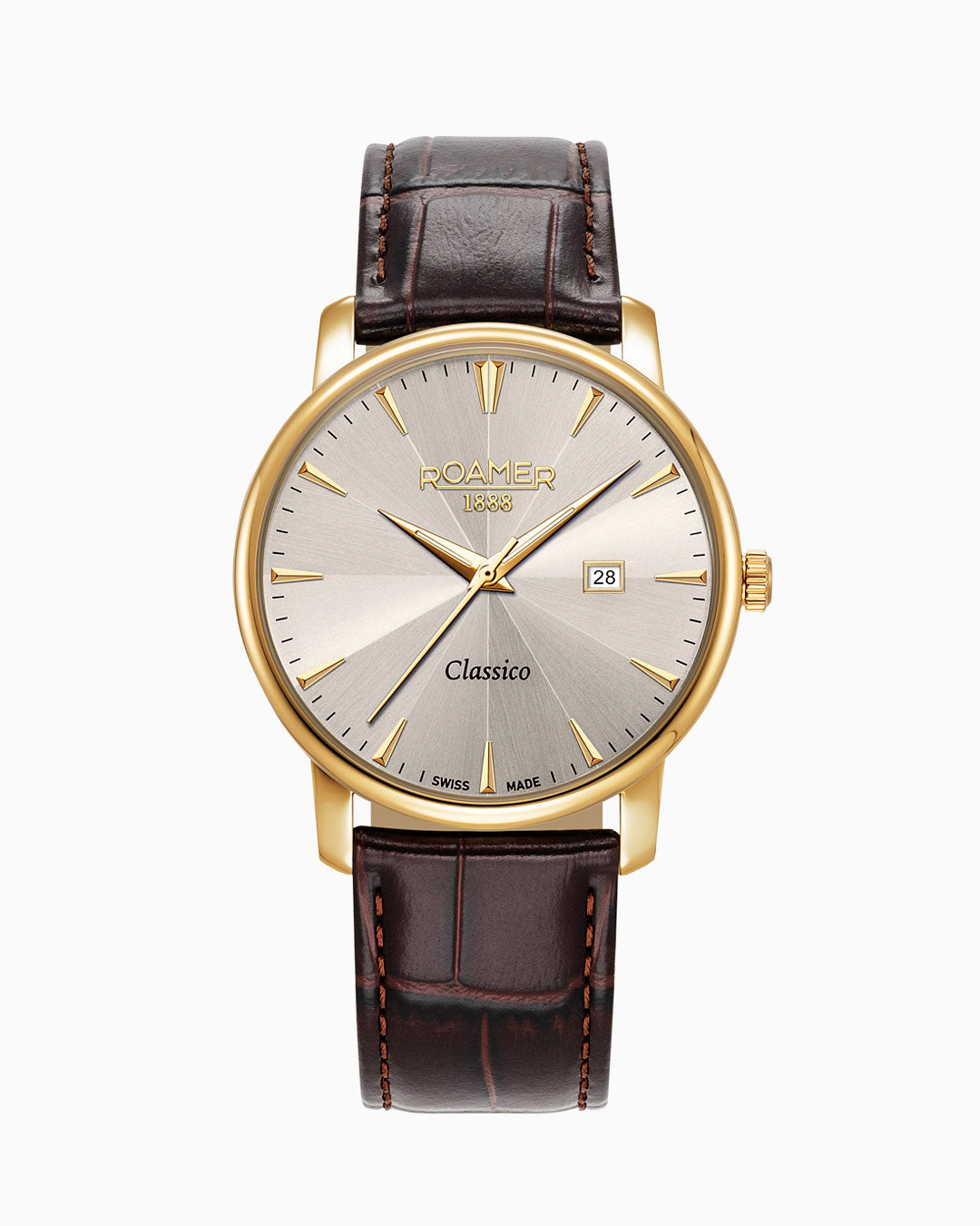 Classico Gents 40 mm Quartz Three-Hand Date Grey Sunray Dial Brown Leather Strap Sapphire glass Stainless Steel swiss watch