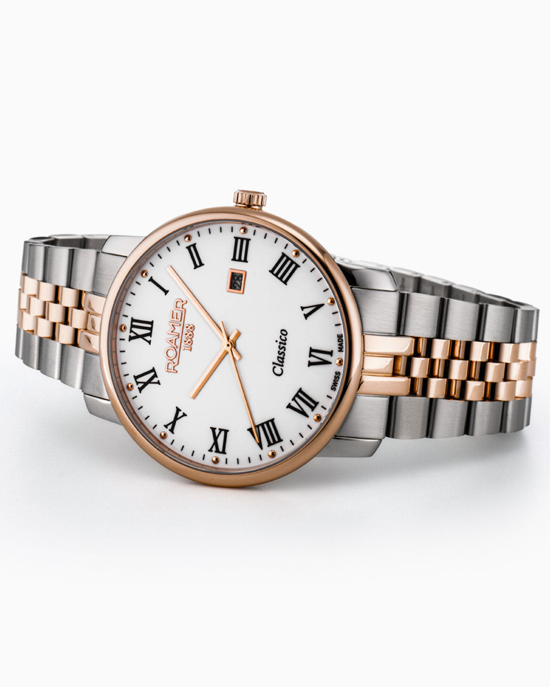 Classico Gents 40 mm Quartz Three-Hand White Dial Date White Dial RoseGold-Silver Tone Bracelet Sapphire glass Stainless Steel swiss watch