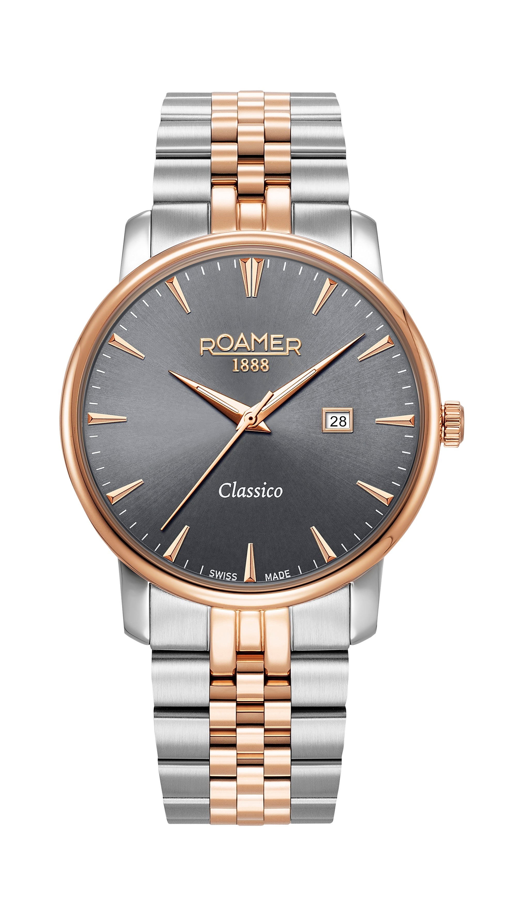 Classico Gents 40 mm Quartz Three-Hand White Dial Date White Dial RoseGold-Silver Tone Bracelet Sapphire glass Stainless Steel swiss watch