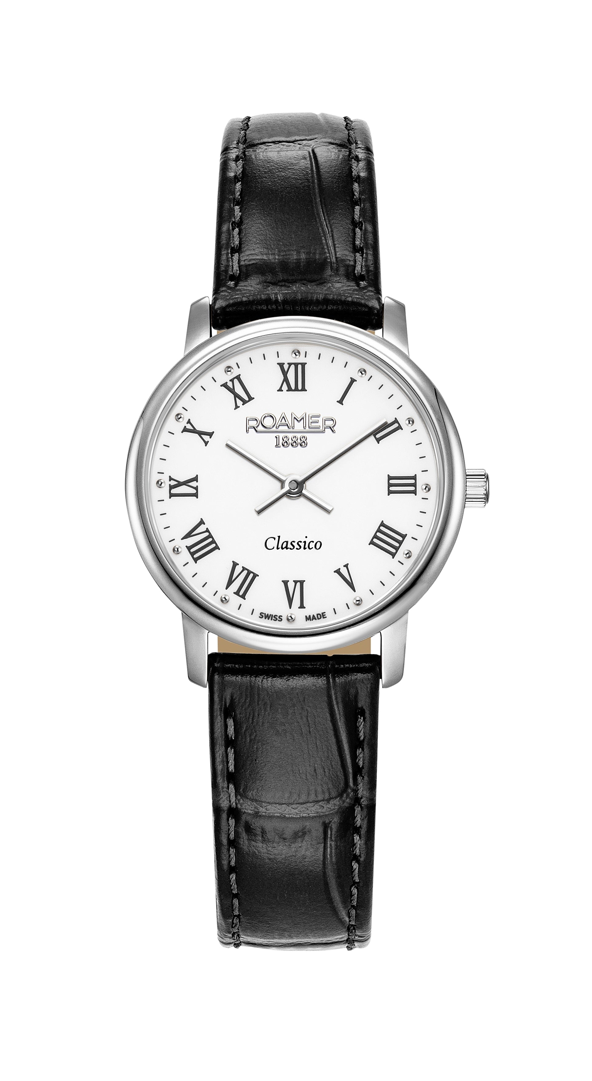 Classico Ladies 30mm Quartz Two-Hand Black Leather Strap Sapphire glass Stainless Steel swiss watch