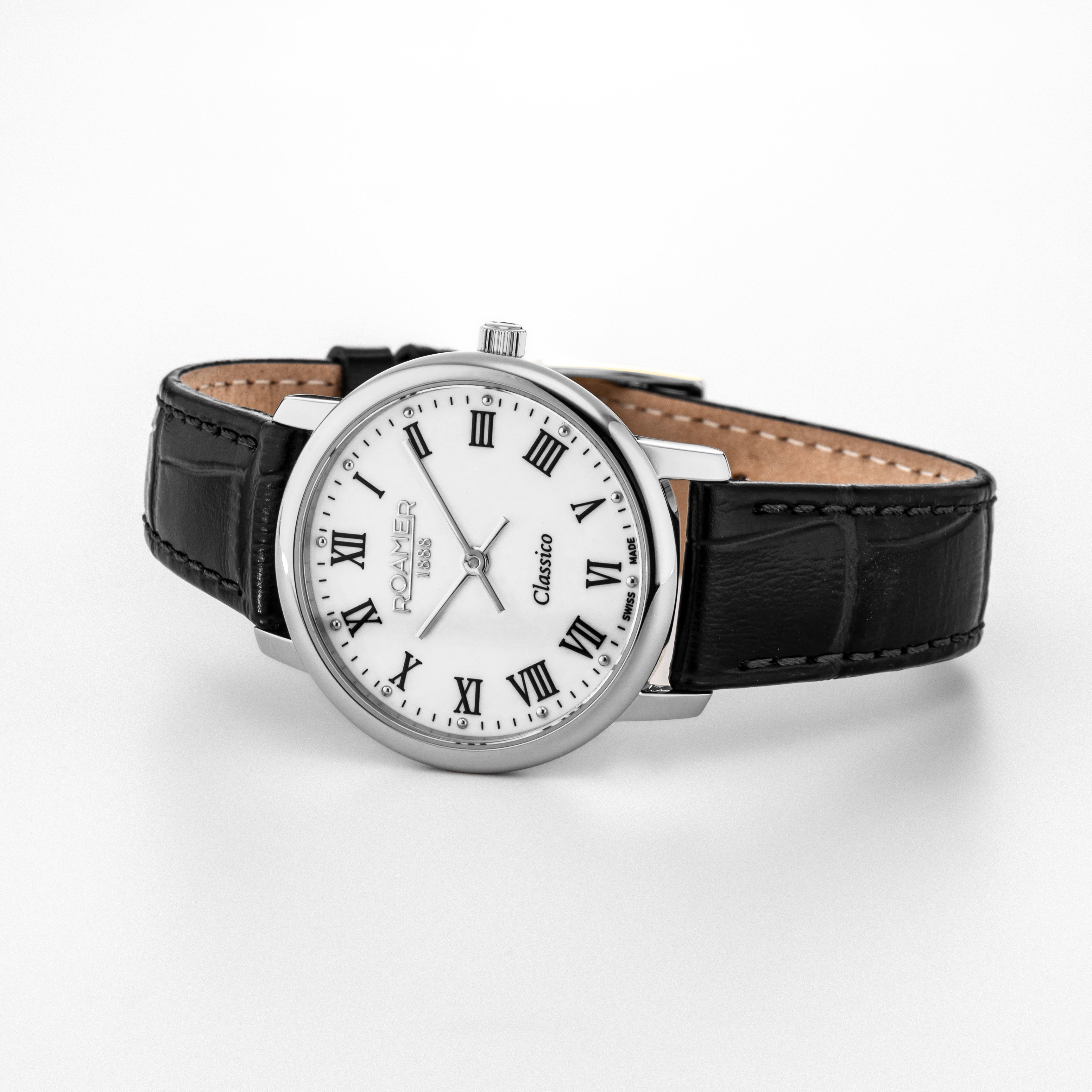 Classico Ladies 30mm Quartz Two-Hand Black Leather Strap Sapphire glass Stainless Steel swiss watch