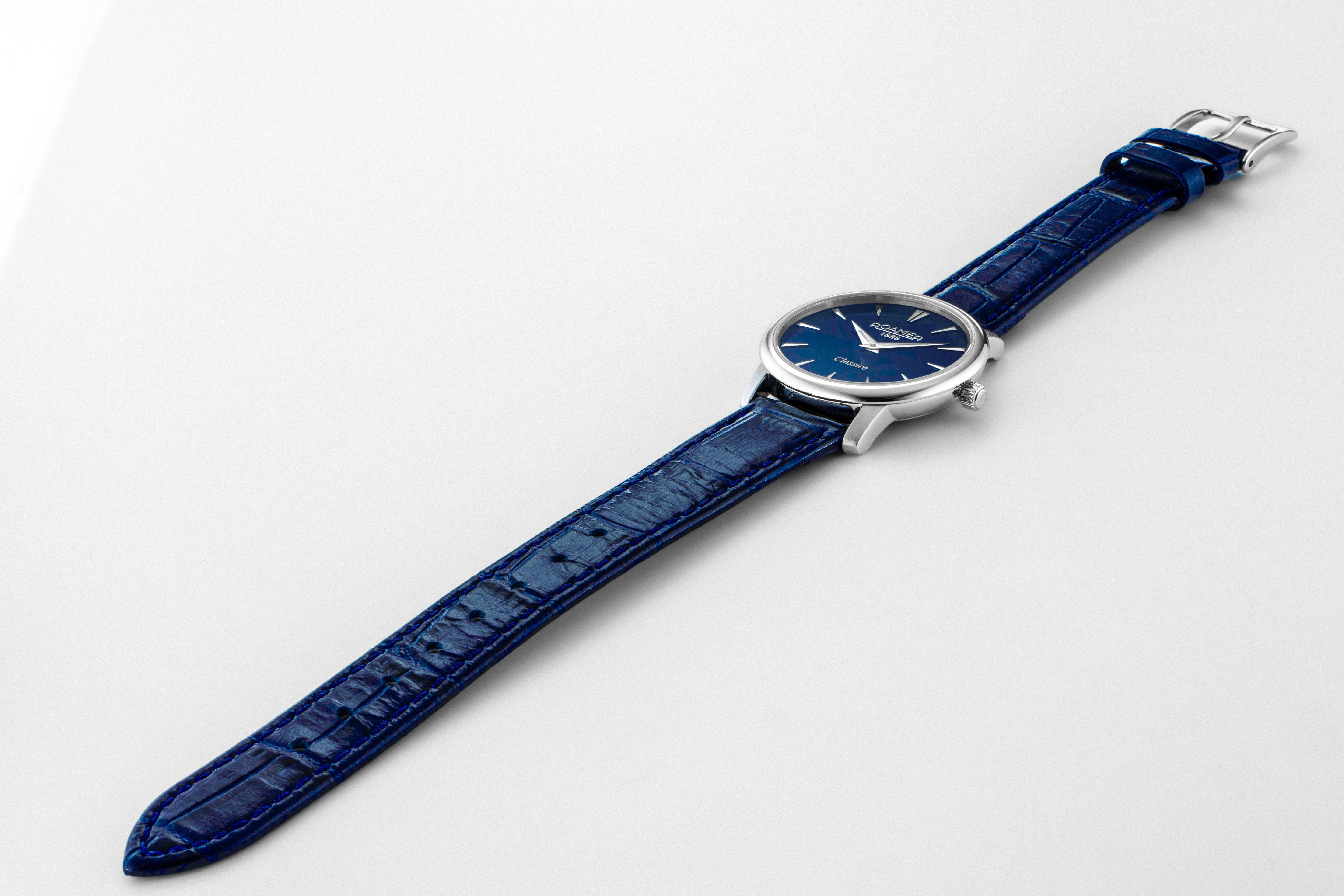 Classico Ladies 30mm Quartz Two-Hand Blue Leather Strap Sapphire glass Stainless Steel swiss watch