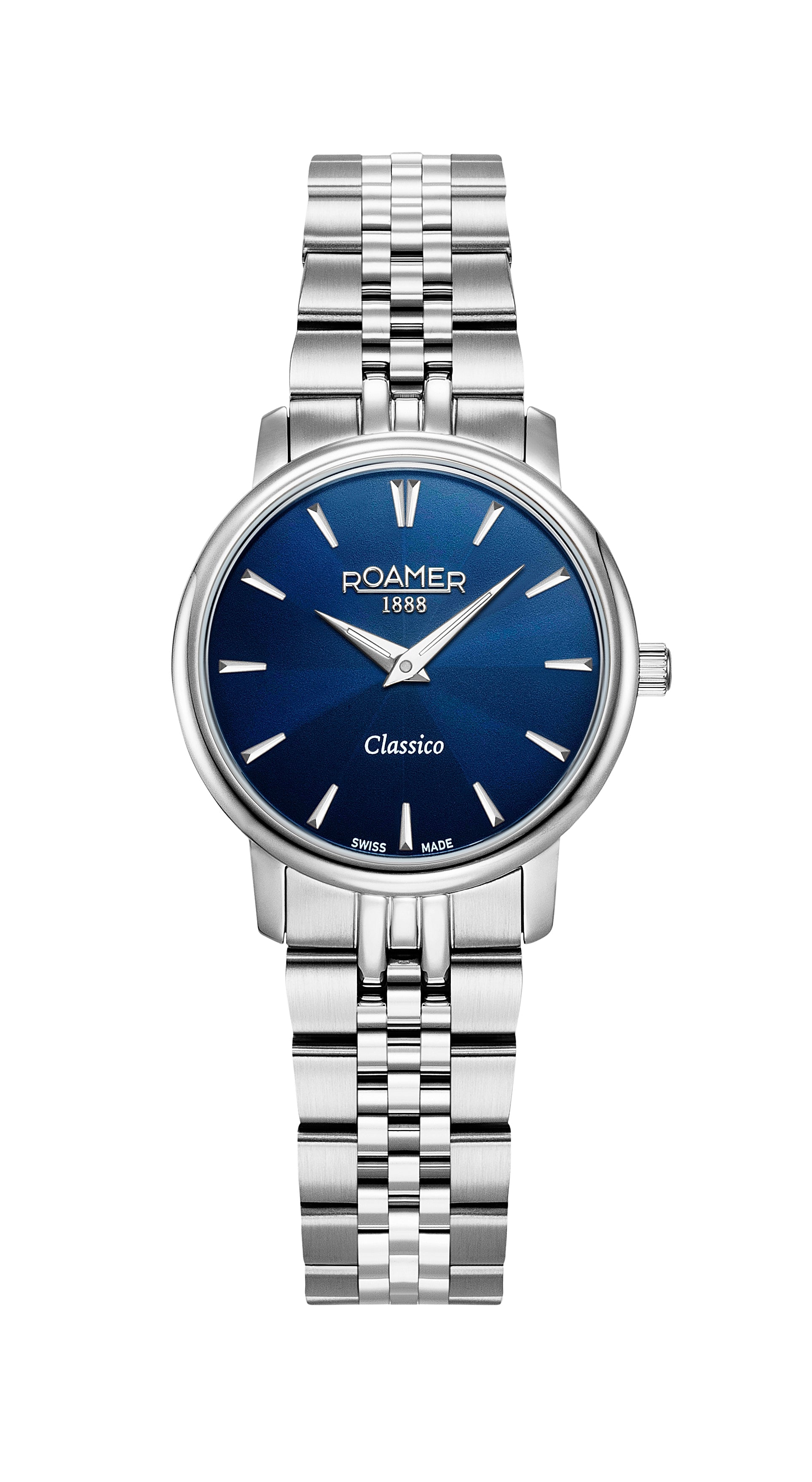 Classico Ladies 30mm Quartz Two-Hand Blue Sunray Dial Silver Bracelet Sapphire glass Stainless Steel swiss watch