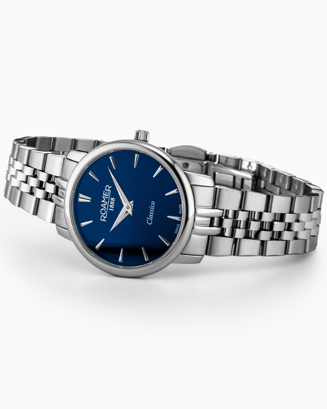 Classico Ladies 30mm Quartz Two-Hand Blue Sunray Dial Silver Bracelet Sapphire glass Stainless Steel swiss watch