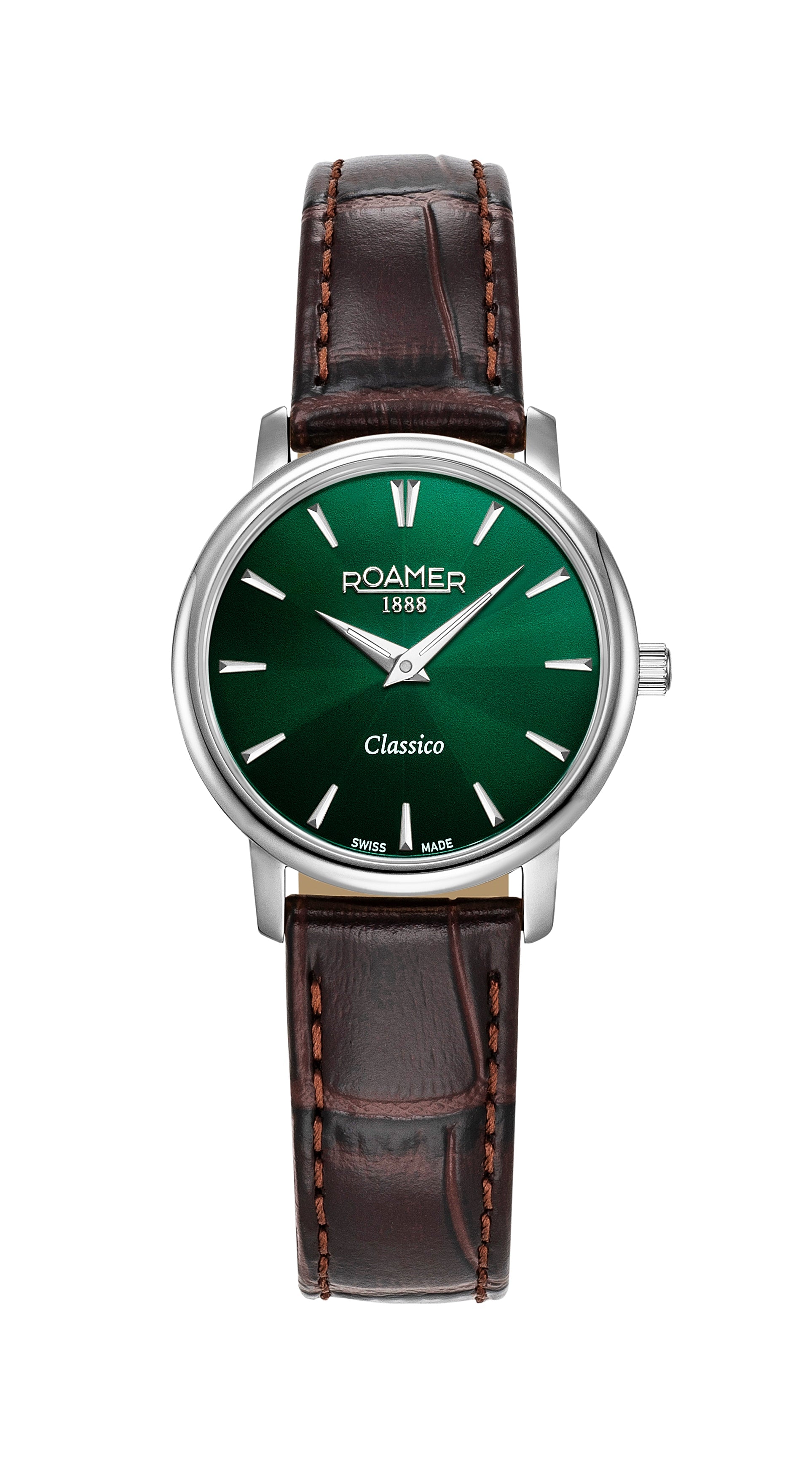 Classico Ladies 30mm Quartz Two-Hand Green Sunray Dial Brown Leather Strap Sapphire glass Stainless Steel swiss watch
