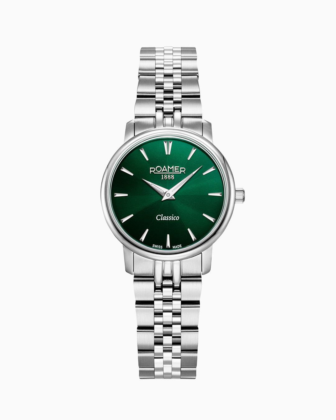 Classico Ladies 30mm Quartz Two-Hand Green Sunray Dial Silver Bracelet Sapphire glass Stainless Steel swiss watch
