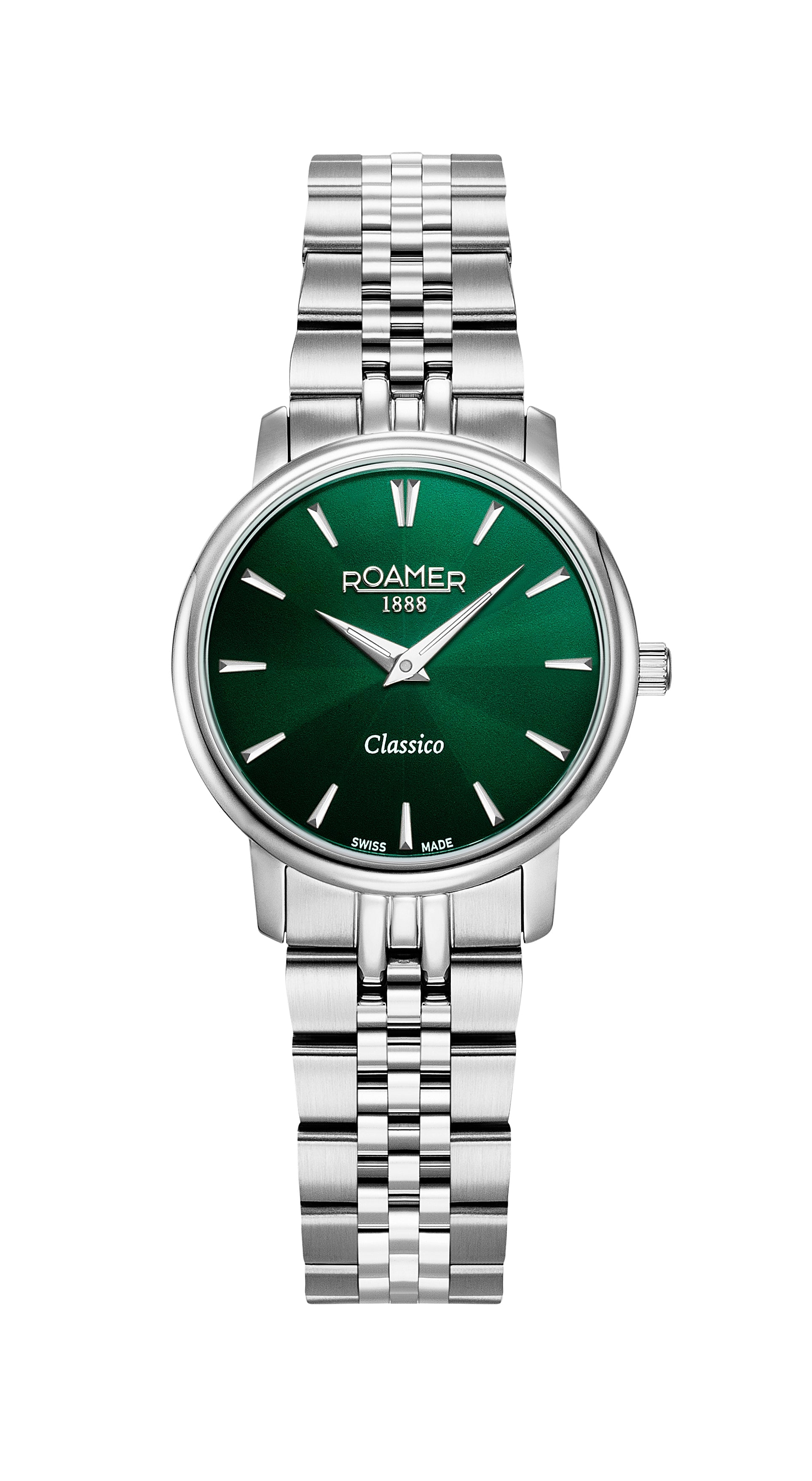 Classico Ladies 30mm Quartz Two-Hand Green Sunray Dial Silver Bracelet Sapphire glass Stainless Steel swiss watch