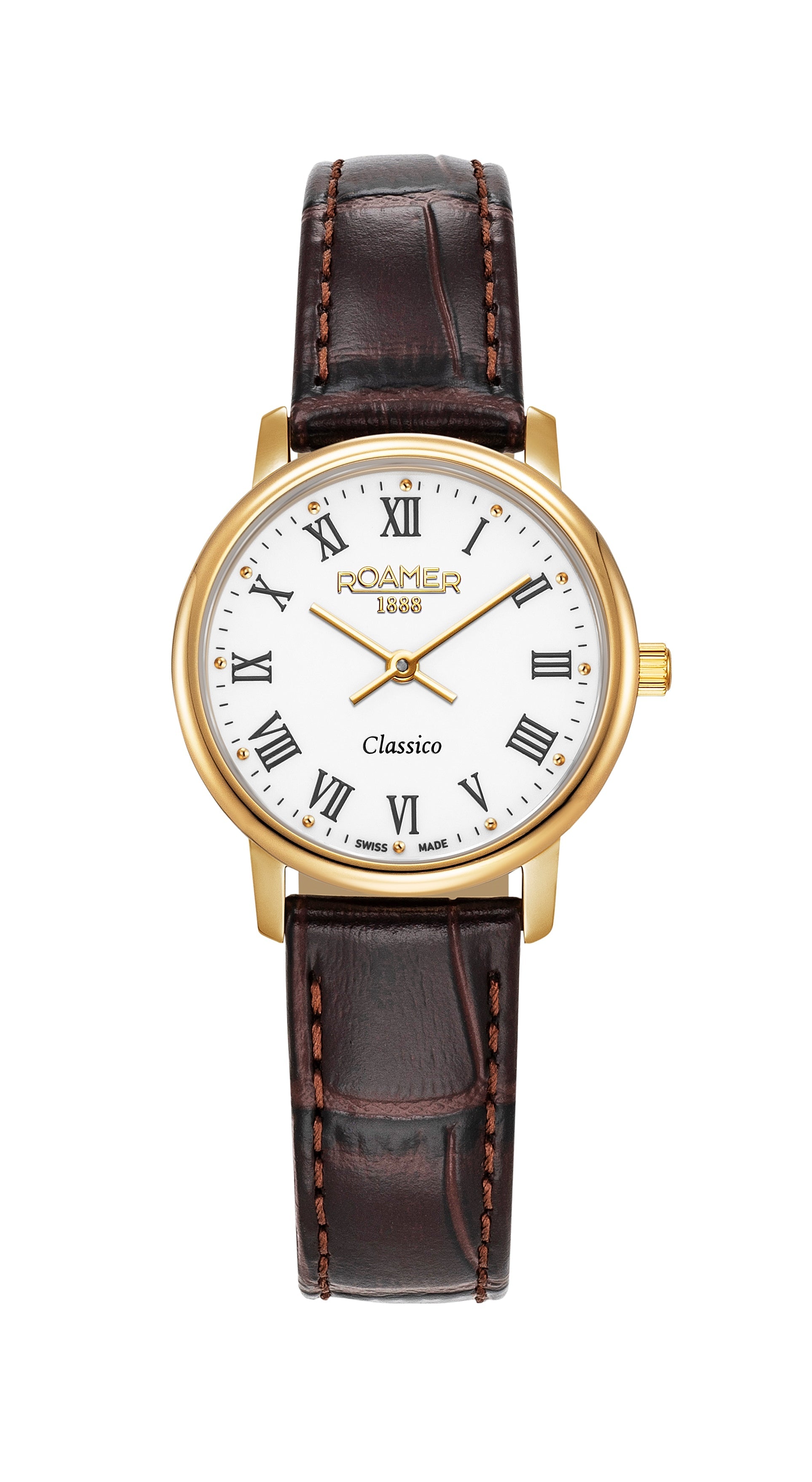 Classico Ladies 30mm Quartz Two-Hand White Dial Brown Leather Strap Sapphire glass Stainless Steel swiss watch