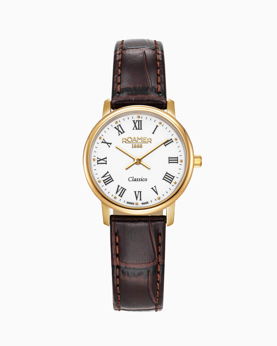 Classico Ladies 30mm Quartz Two-Hand White Dial Brown Leather Strap Sapphire glass Stainless Steel swiss watch