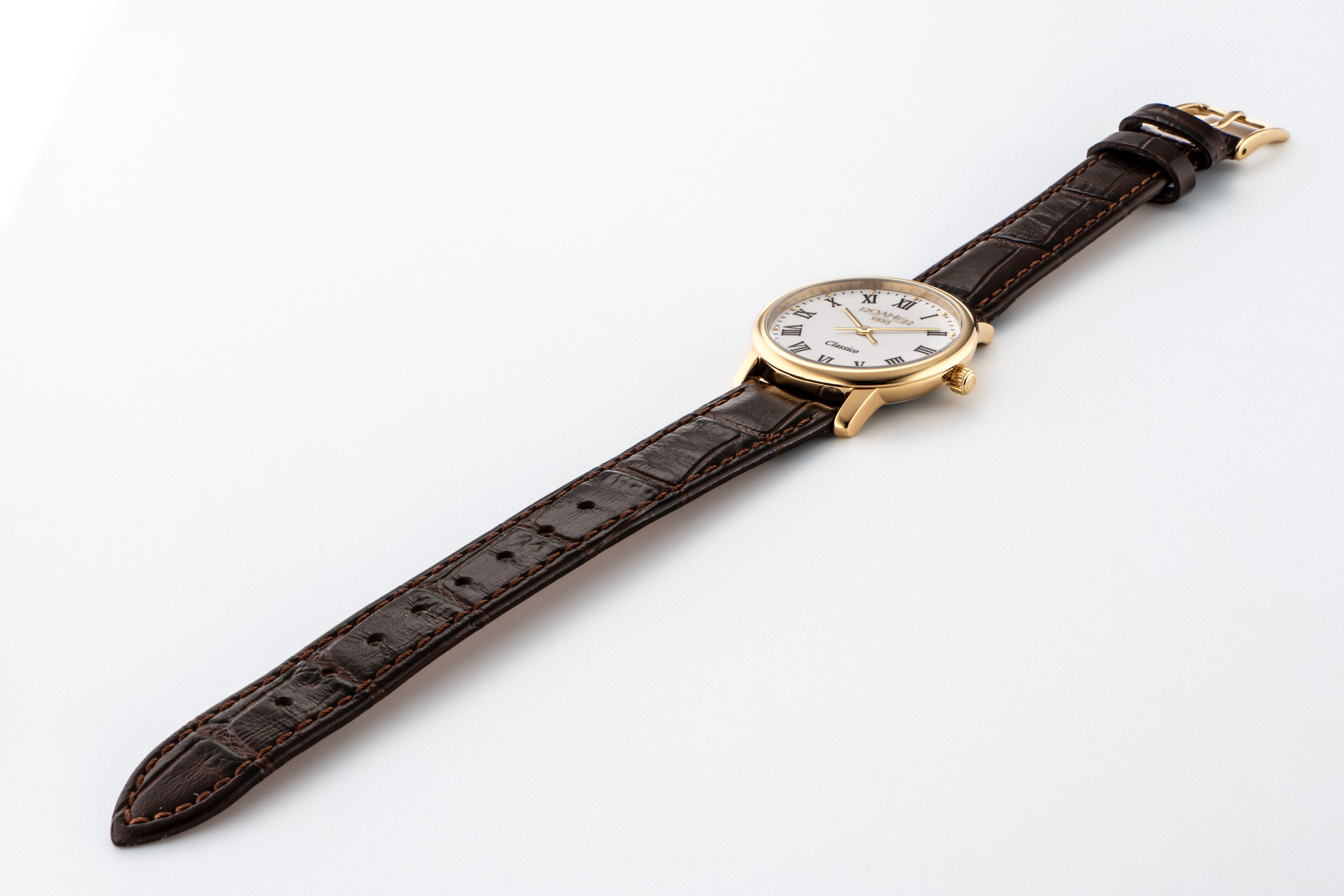 Classico Ladies 30mm Quartz Two-Hand White Dial Brown Leather Strap Sapphire glass Stainless Steel swiss watch