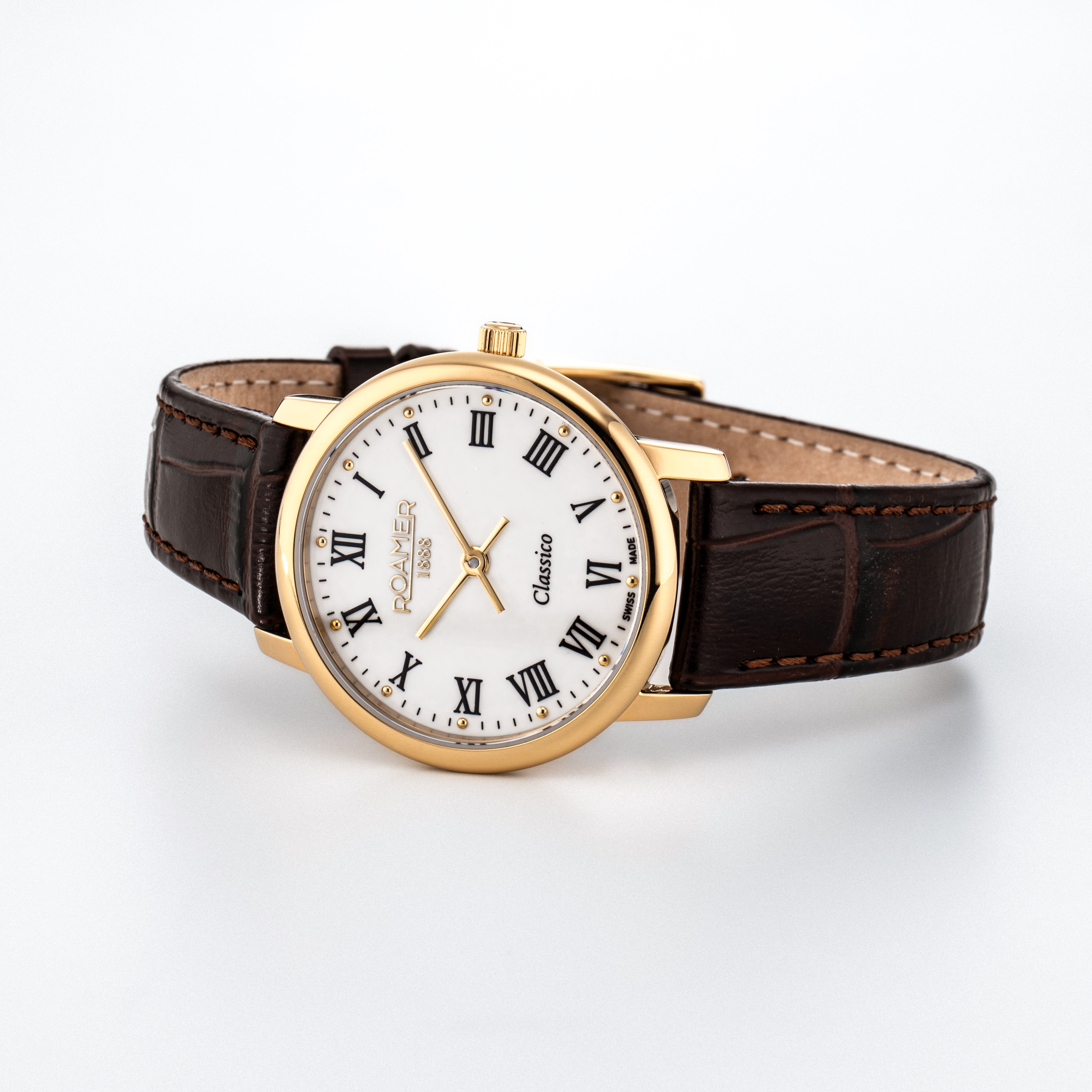 Classico Ladies 30mm Quartz Two-Hand White Dial Brown Leather Strap Sapphire glass Stainless Steel swiss watch