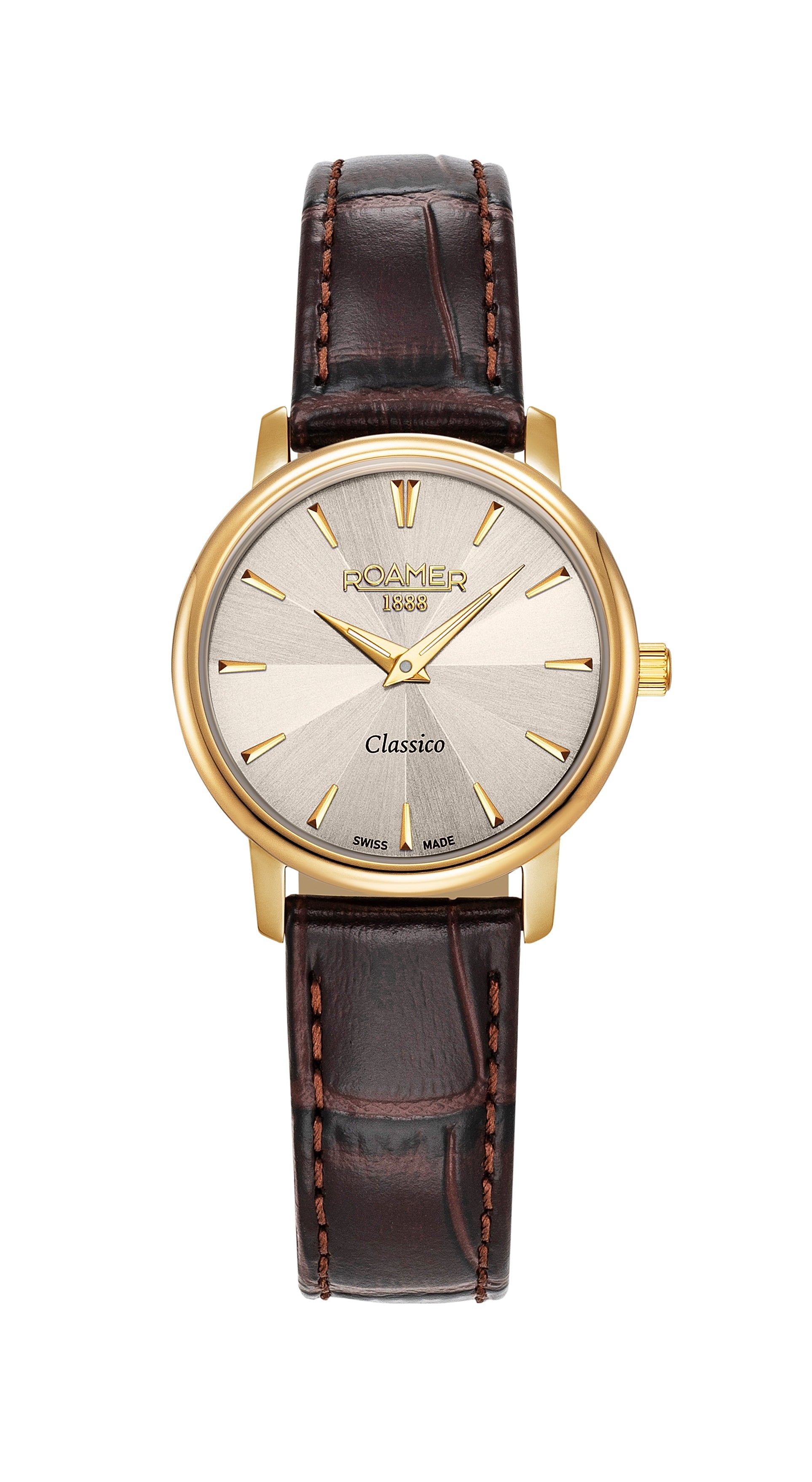 Classico Ladies 30mm Quartz Two-Hand Grey Sunray Dial Brown Leather Strap Sapphire glass Stainless Steel swiss watch