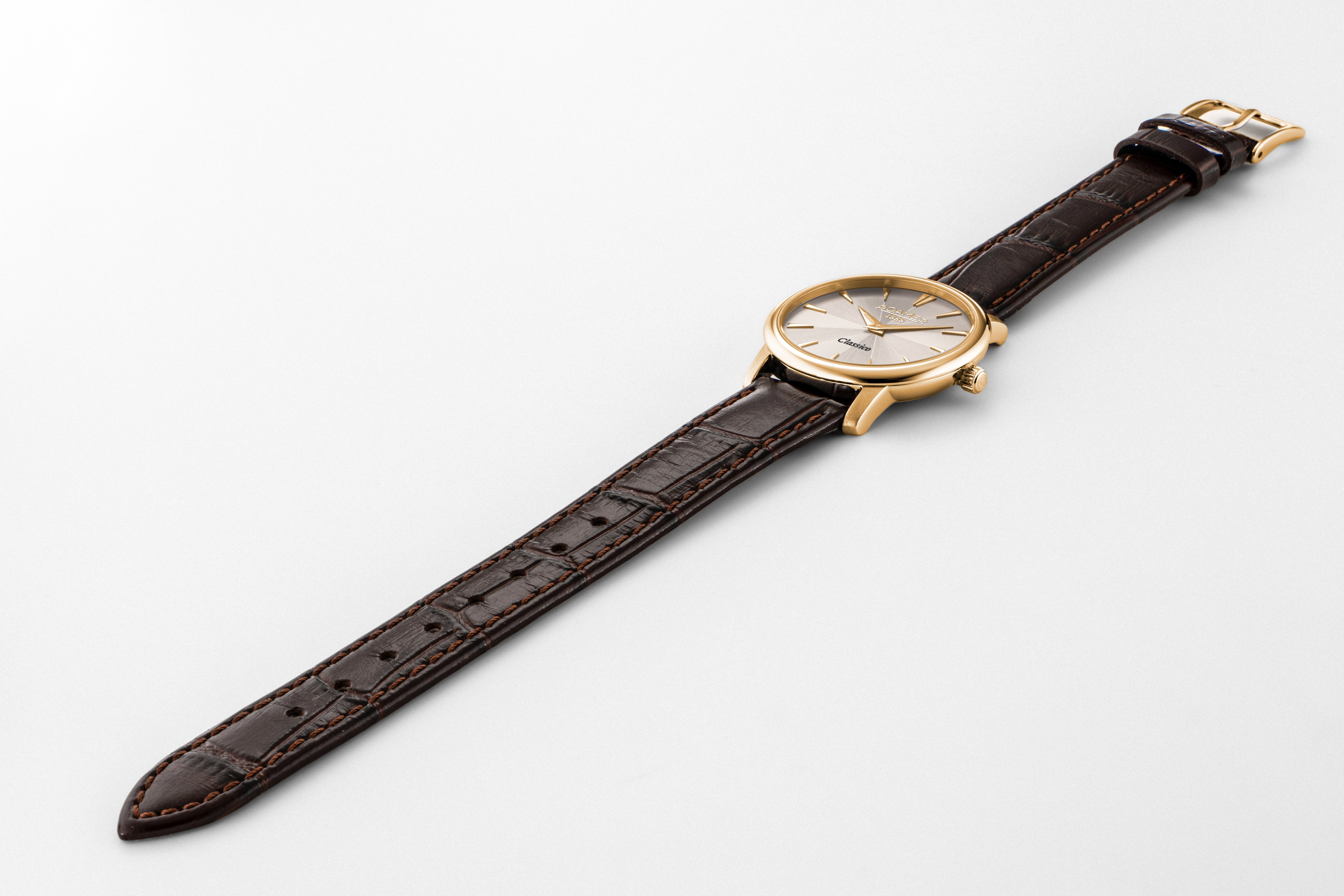 Classico Ladies 30mm Quartz Two-Hand Grey Sunray Dial Brown Leather Strap Sapphire glass Stainless Steel swiss watch