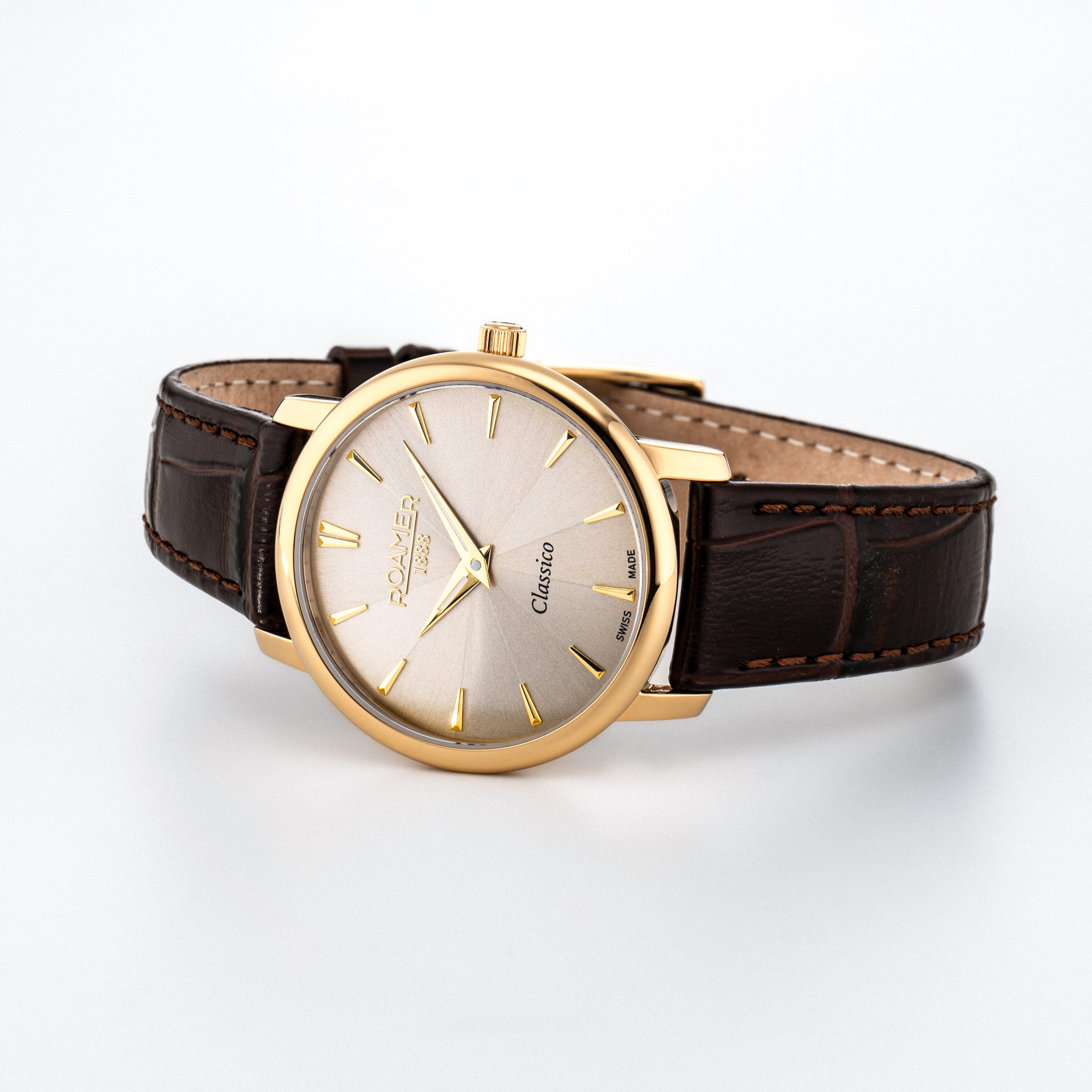 Classico Ladies 30mm Quartz Two-Hand Grey Sunray Dial Brown Leather Strap Sapphire glass Stainless Steel swiss watch