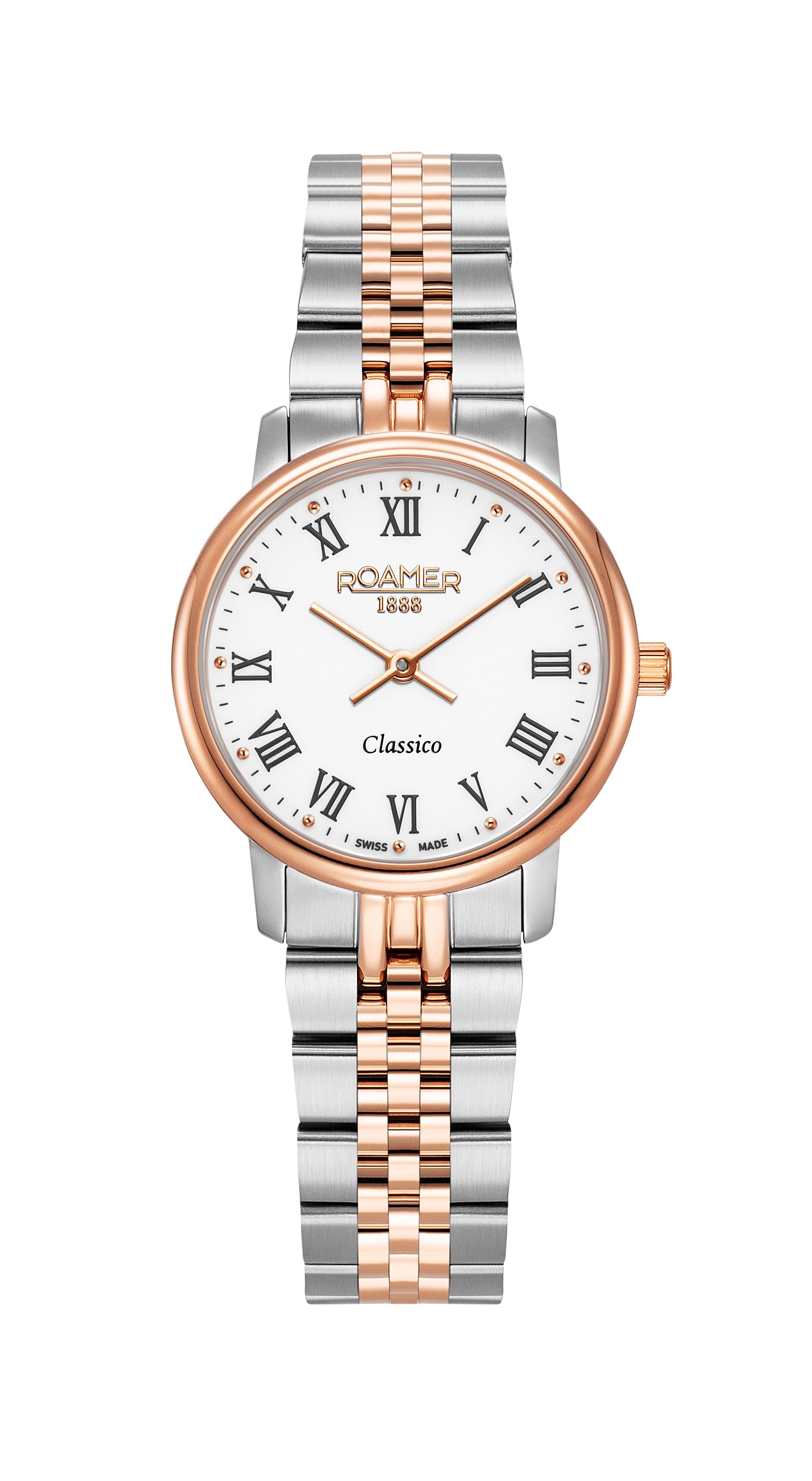 Classico Ladies 30mm Quartz Two-Hand White Dial RoseGold-Silver Tone Bracelet Sapphire glass Stainless Steel swiss watch