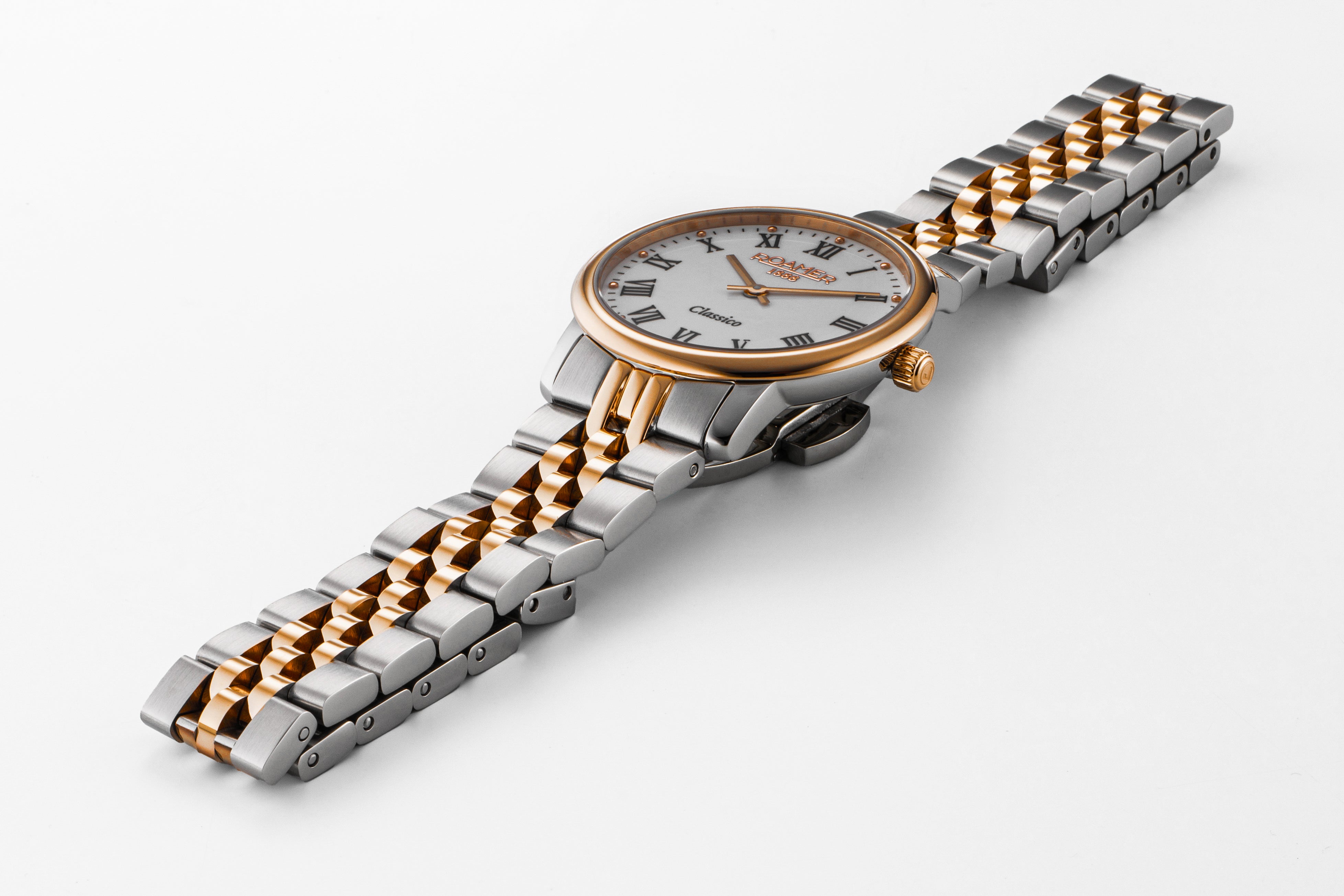 Classico Ladies 30mm Quartz Two-Hand White Dial RoseGold-Silver Tone Bracelet Sapphire glass Stainless Steel swiss watch