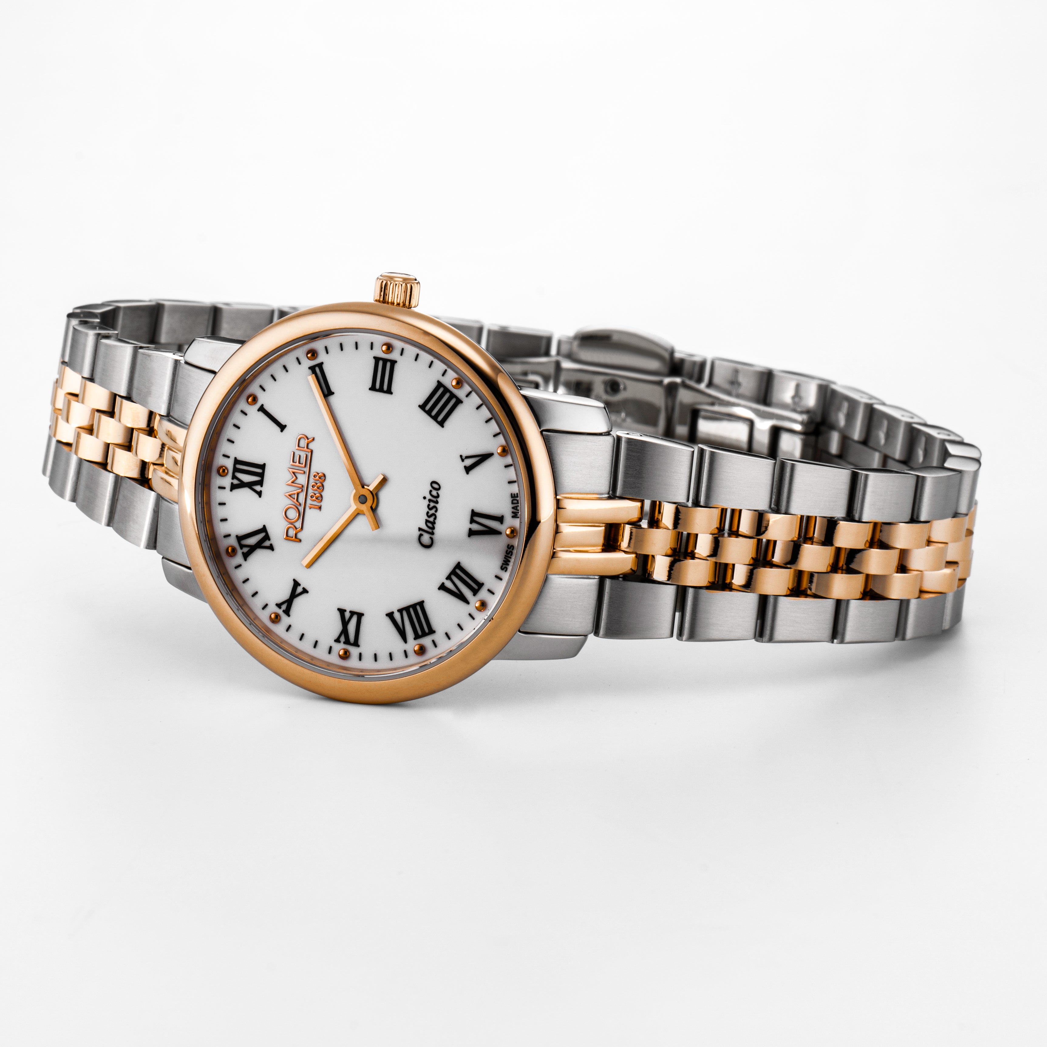 Classico Ladies 30mm Quartz Two-Hand White Dial RoseGold-Silver Tone Bracelet Sapphire glass Stainless Steel swiss watch