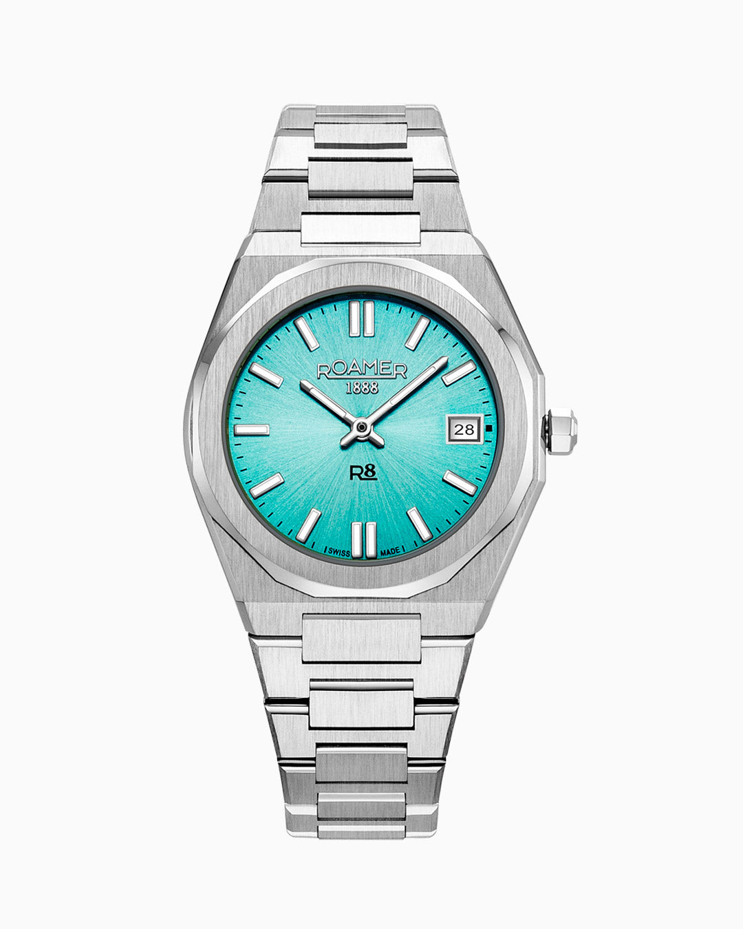 R8 Ladies 32.5mm Quartz Two-Hand Date Light Blue Sunray Dial Silver Bracelet Sapphire glass Stainless Steel swiss watch