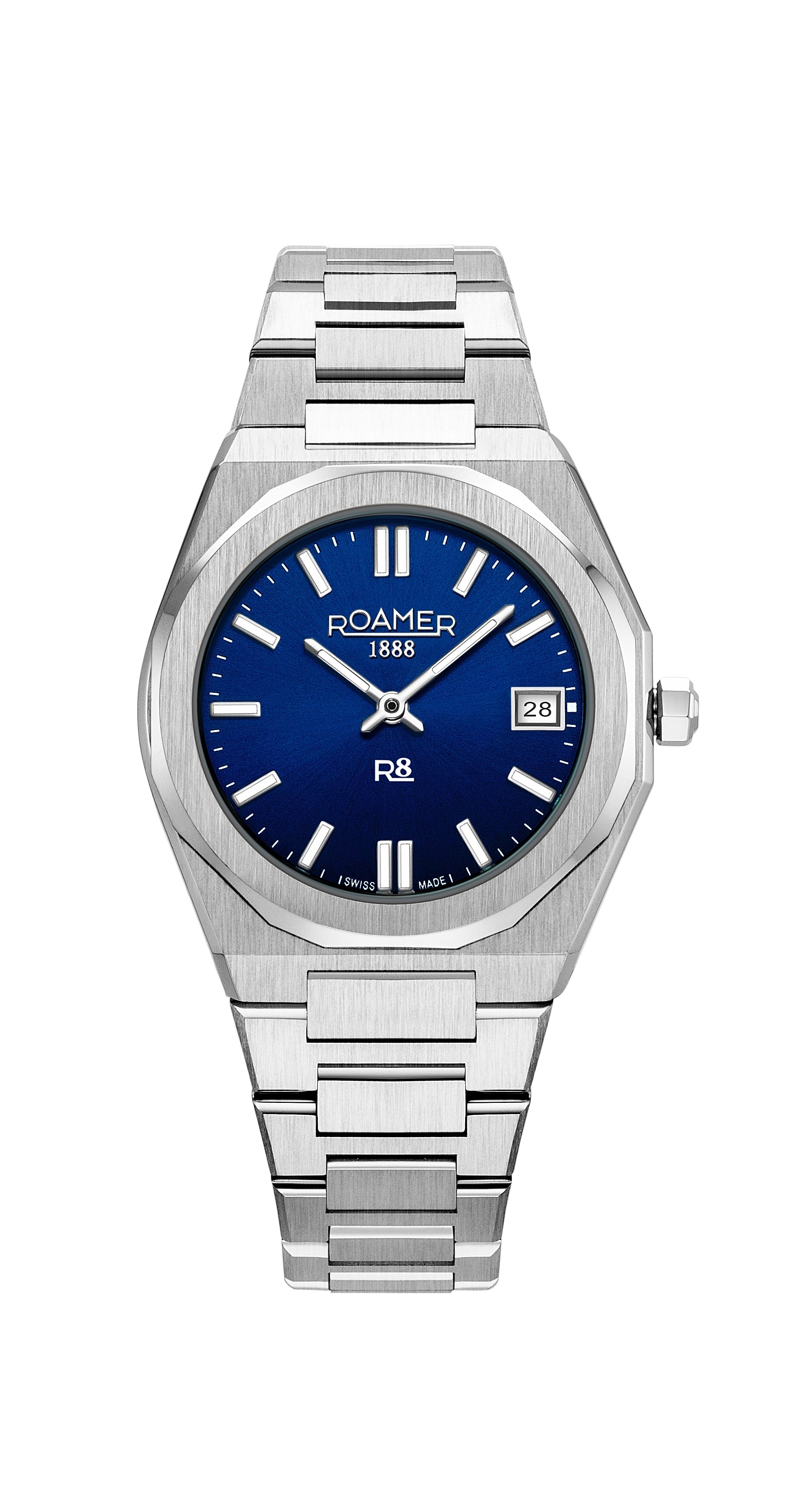 R8 Ladies 32.5mm Quartz Two-Hand Date Blue Sunray Dial Silver Bracelet Sapphire glass Stainless Steel swiss watch