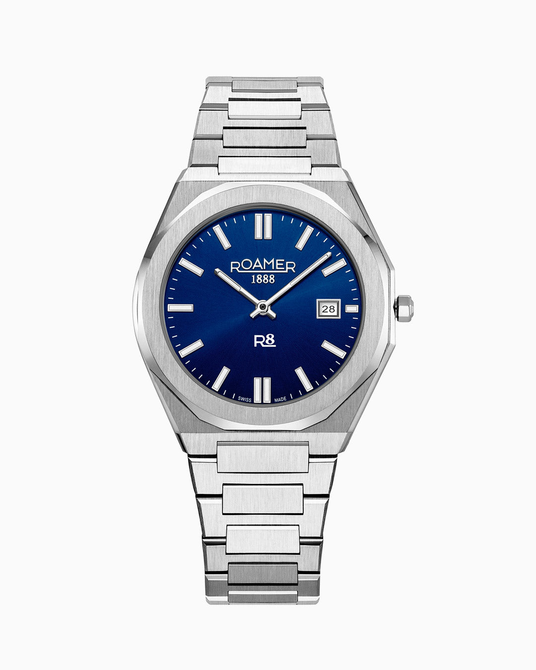 R8 Gents 41mm Quartz Three-Hand Date Blue Dial Silver Bracelet Sapphire glass Stainless Steel swiss watch