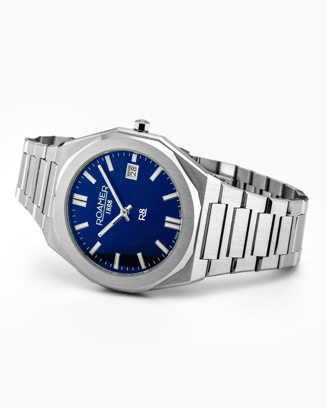 R8 Gents 41mm Quartz Three-Hand Date Blue Dial Silver Bracelet Sapphire glass Stainless Steel swiss watch