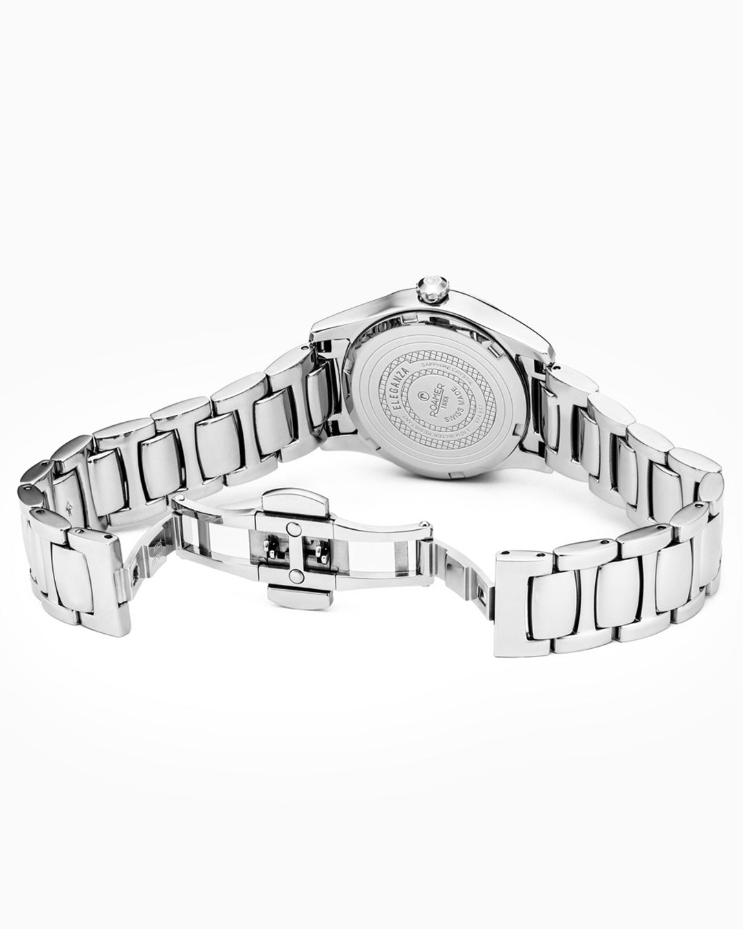 Eleganza 30mm Quartz Three-Hand Date Black Mop Dial Silver Bracelet Sapphire glass Stainless Steel swiss watch