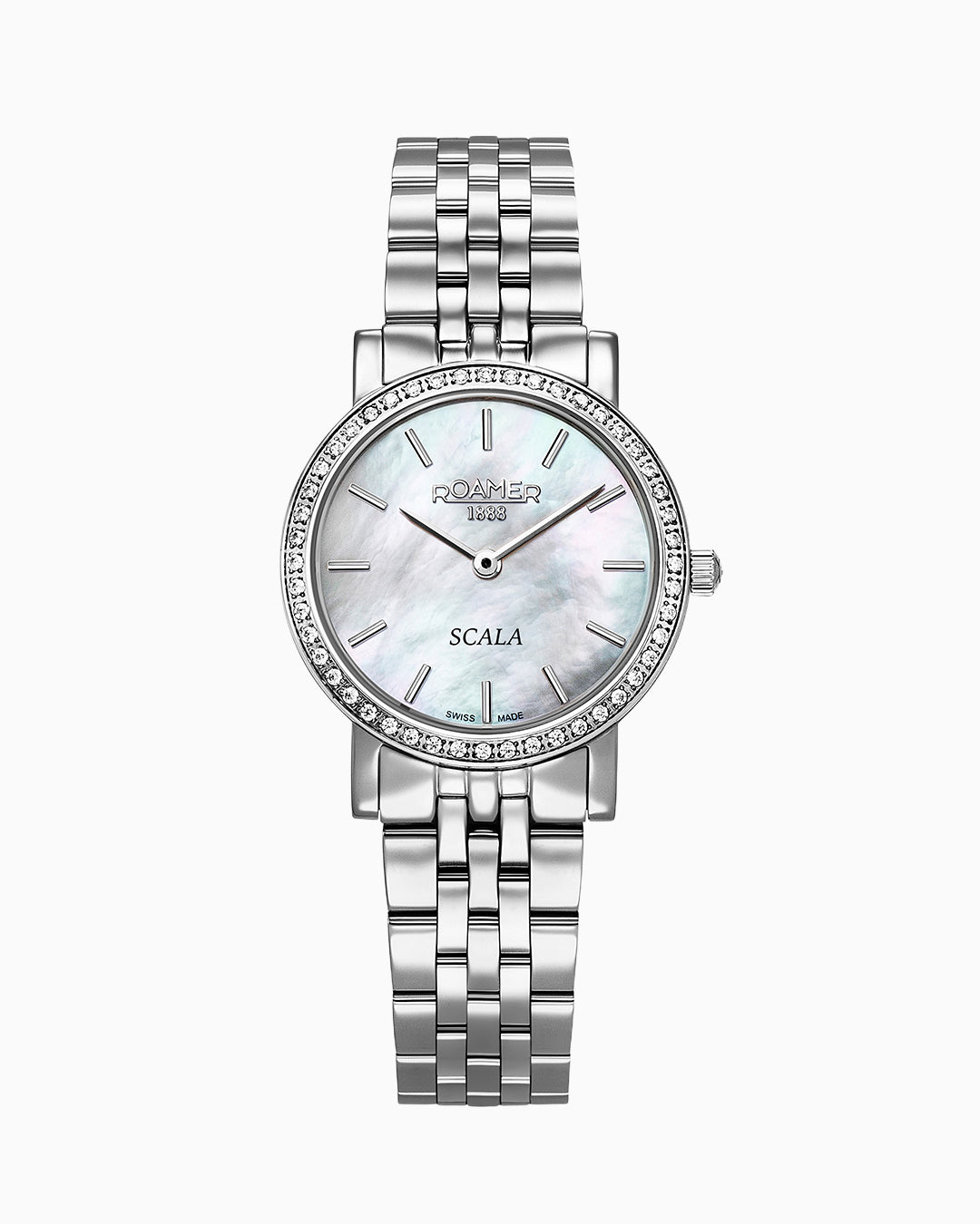 Scala 28 mm Quartz Two-Hand White MOP Silver Bracelet Sapphire glass Stainless Steel swiss watch