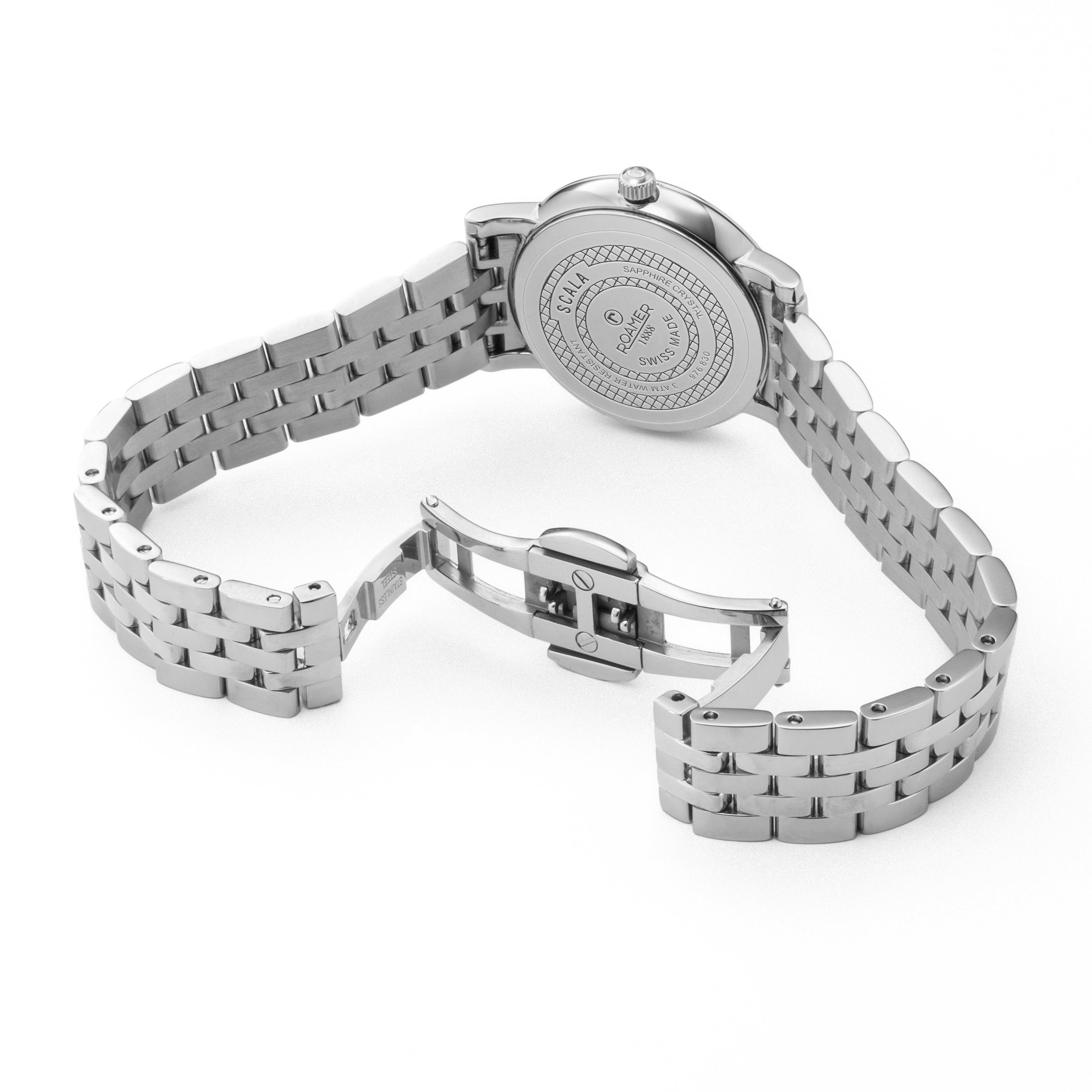 Scala 28 mm Quartz Two-Hand White MOP Silver Bracelet Sapphire glass Stainless Steel swiss watch