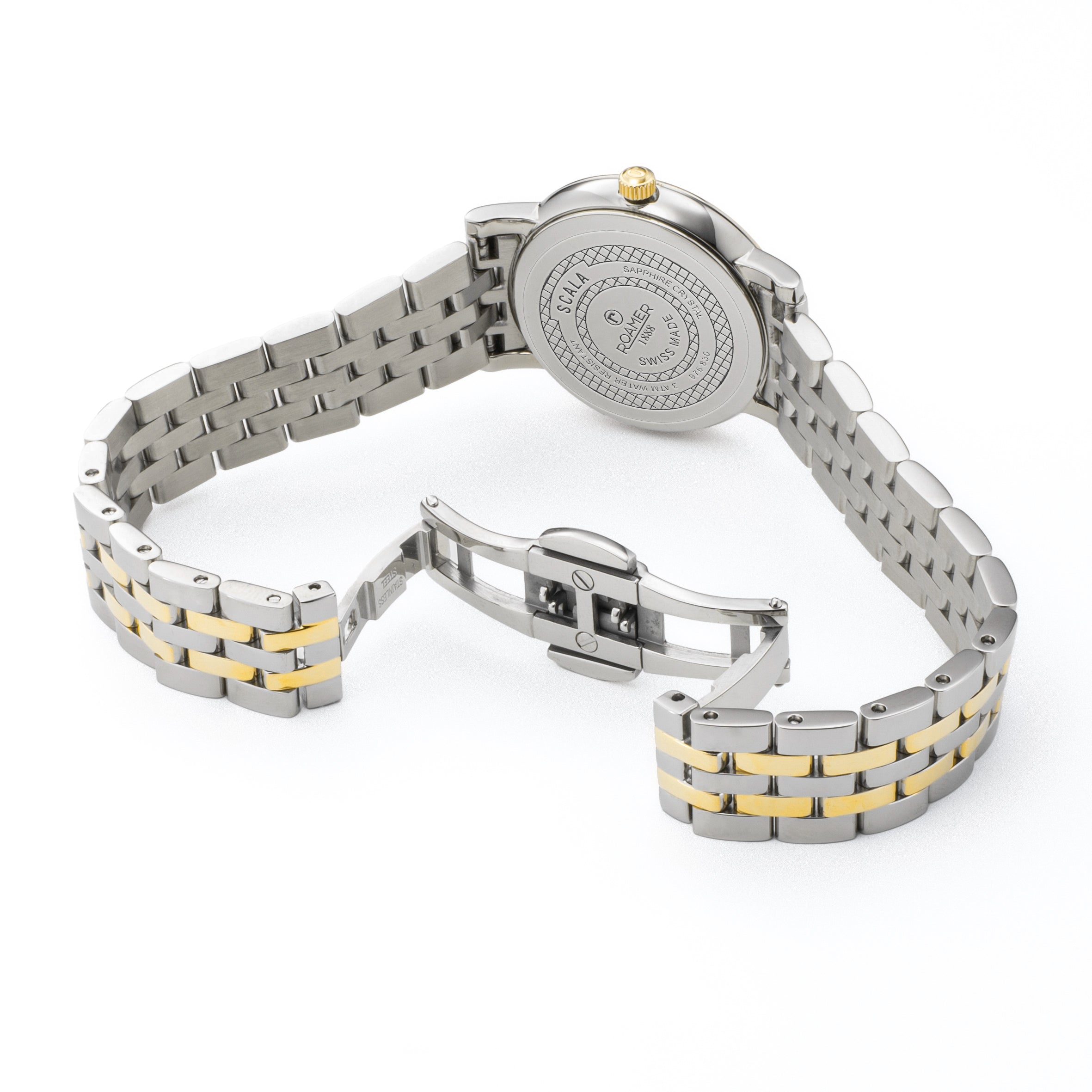Scala 28 mm Quartz Two-Hand White Mop Dial Silver-Gold Tone Bracelet Sapphire glass Stainless Steel swiss watch