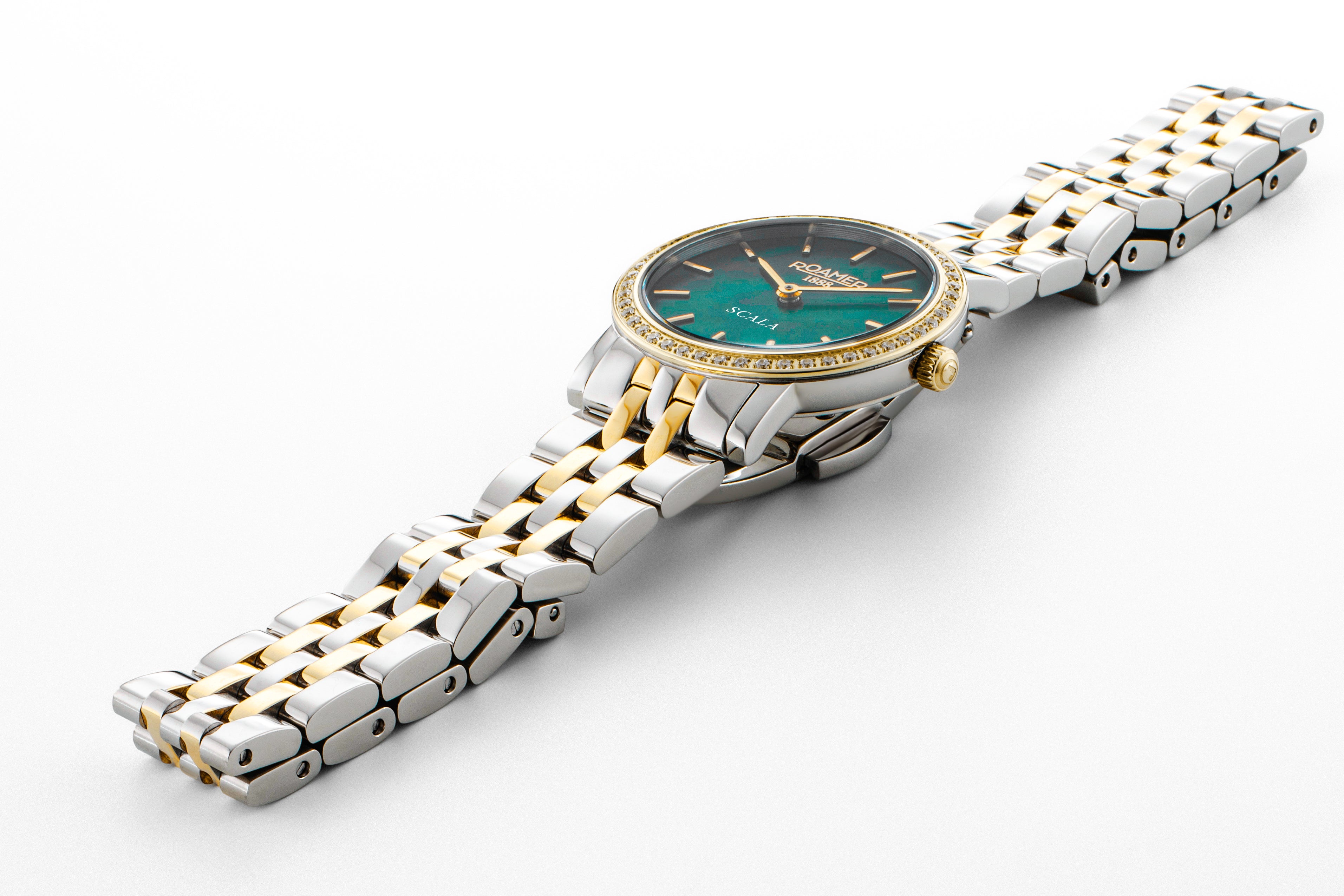 Scala 28 mm Quartz Two-Hand Green MOP Dial Two-Tone Bracelet Sapphire glass Stainless Steel swiss watch