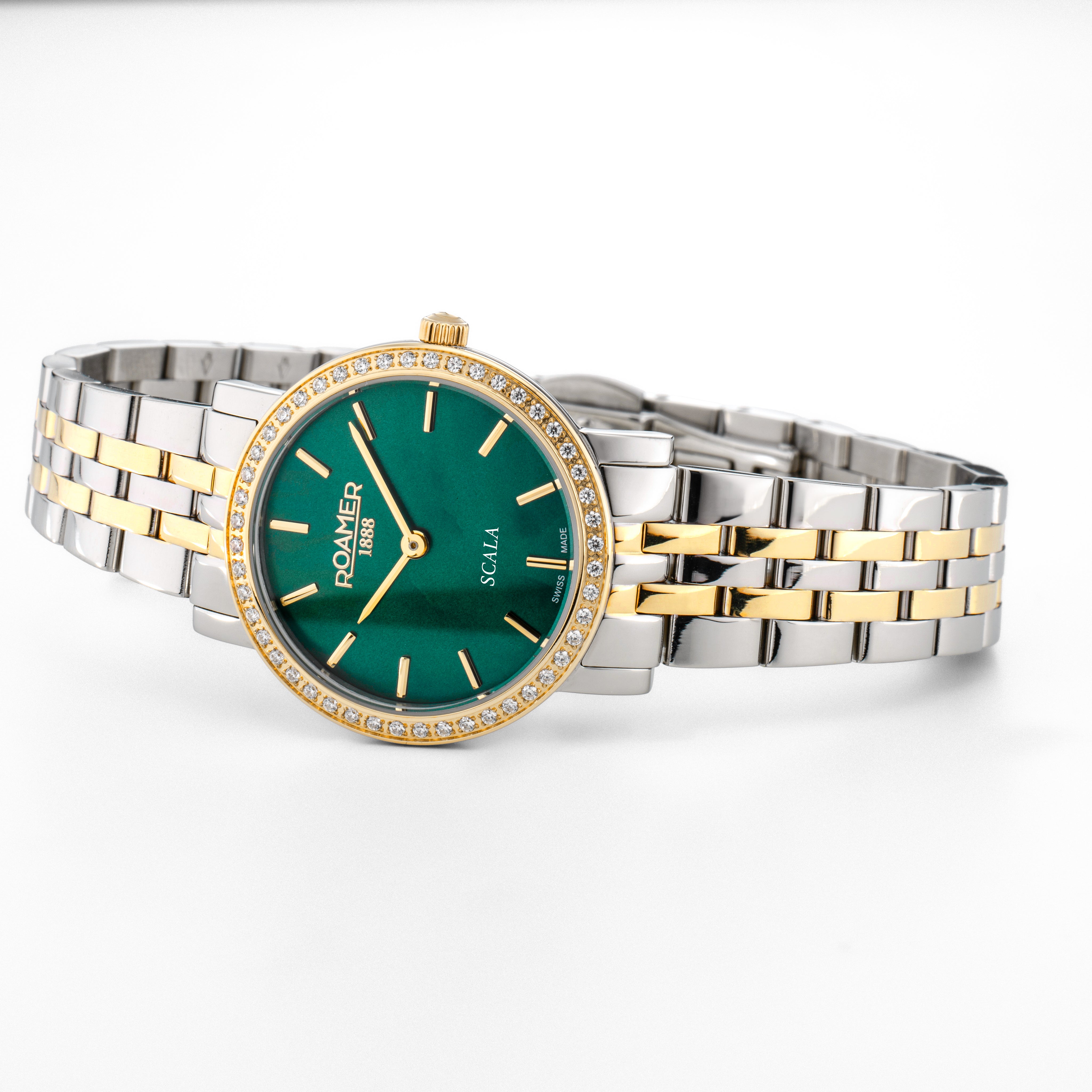Scala 28 mm Quartz Two-Hand Green MOP Dial Two-Tone Bracelet Sapphire glass Stainless Steel swiss watch