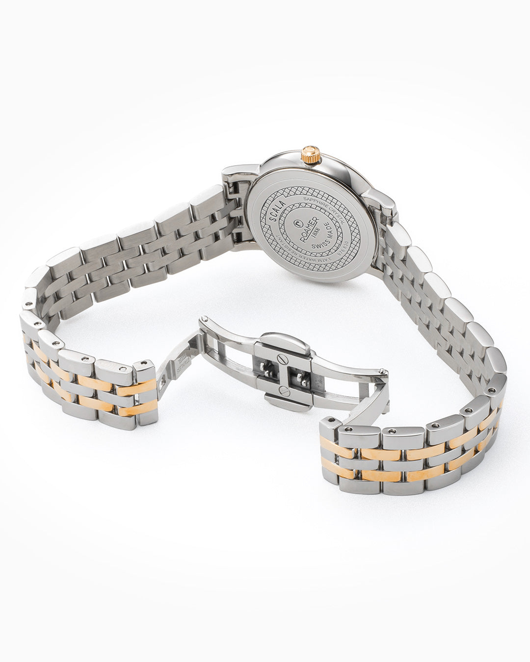 Scala 28 mm Quartz Two-Hand Black MOP Dial Two-Tone Bracelet Sapphire glass Stainless Steel swiss watch