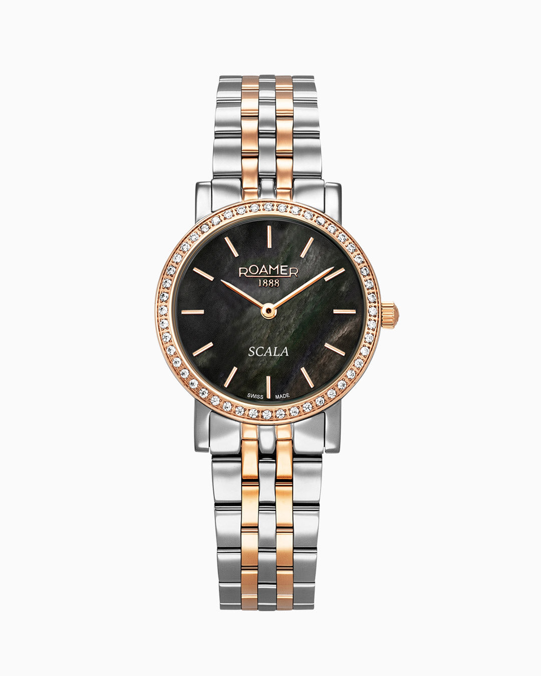 Scala 28 mm Quartz Two-Hand Black MOP Dial Two-Tone Bracelet Sapphire glass Stainless Steel swiss watch