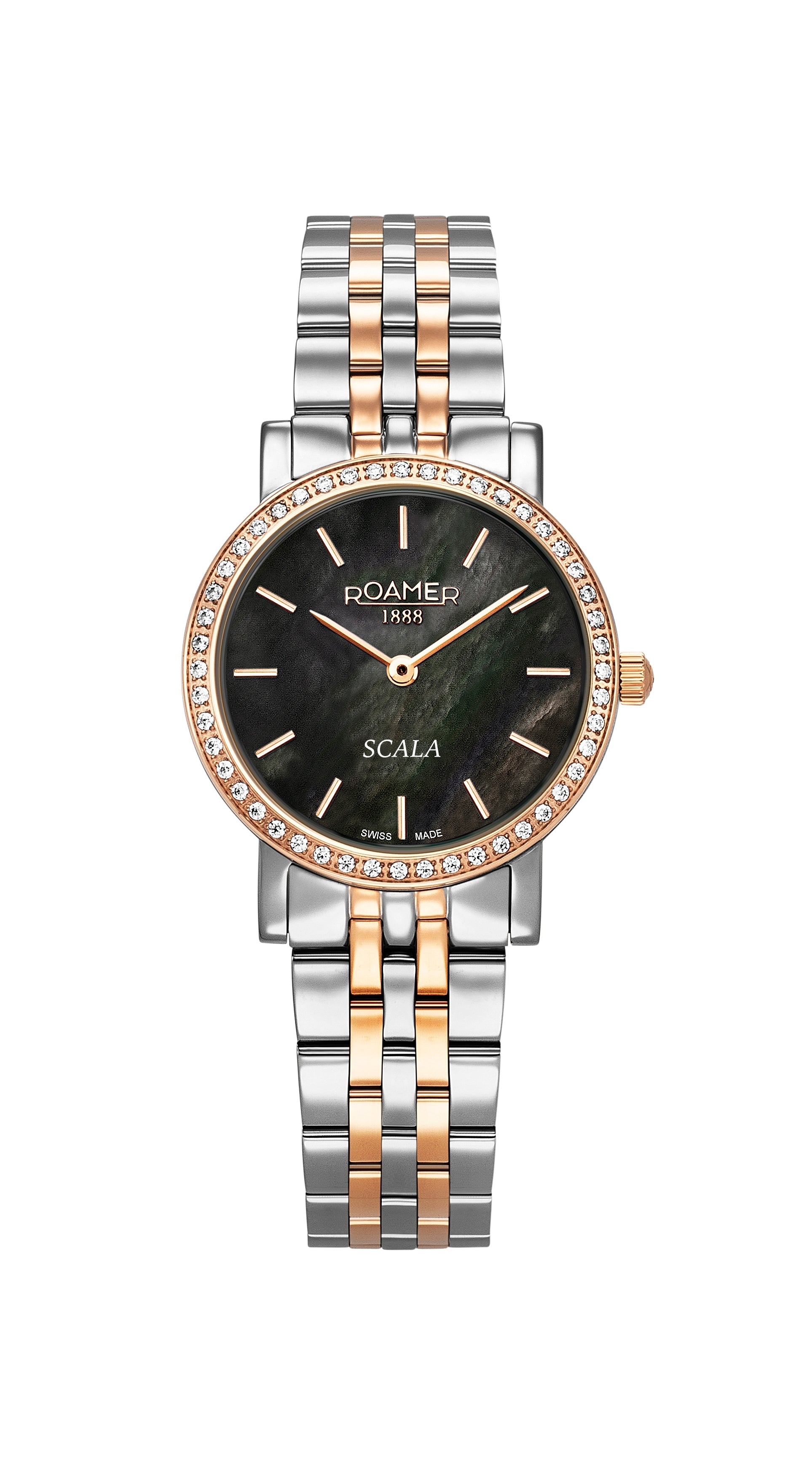 Scala 28 mm Quartz Two-Hand Black MOP Dial Two-Tone Bracelet Sapphire glass Stainless Steel swiss watch