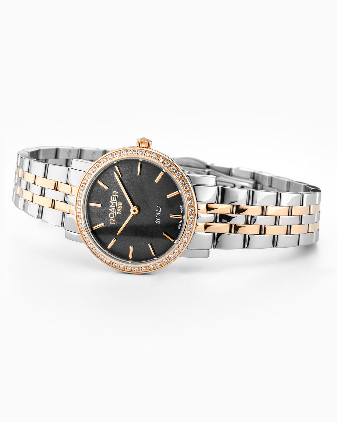 Scala 28 mm Quartz Two-Hand Black MOP Dial Two-Tone Bracelet Sapphire glass Stainless Steel swiss watch